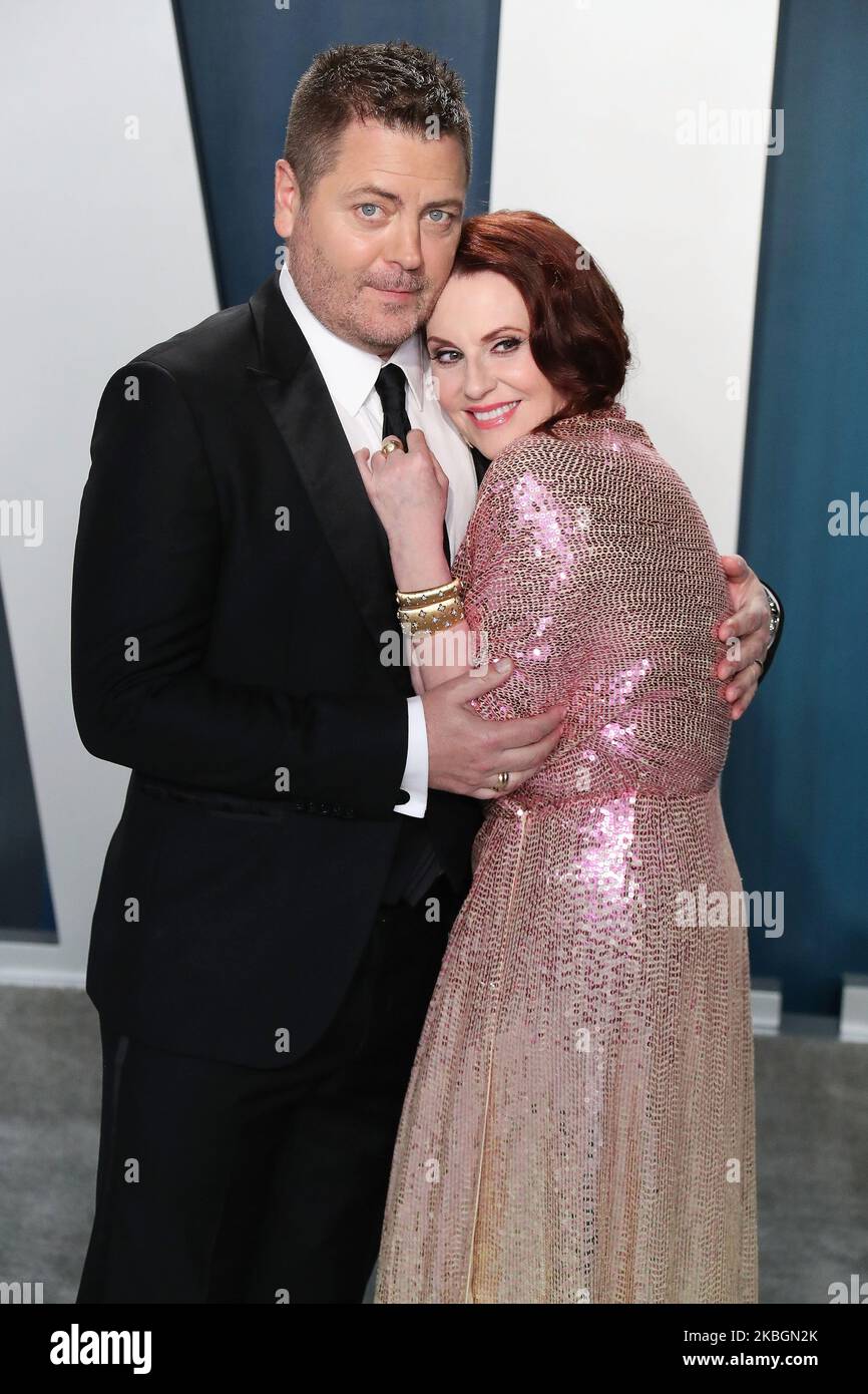 BEVERLY HILLS, LOS ANGELES, CALIFORNIA, USA - FEBRUARY 09: Nick Offerman and Megan Mullally arrive at the 2020 Vanity Fair Oscar Party held at the Wallis Annenberg Center for the Performing Arts on February 9, 2020 in Beverly Hills, Los Angeles, California, United States. (Photo by Xavier Collin/Image Press Agency/NurPhoto) Stock Photo