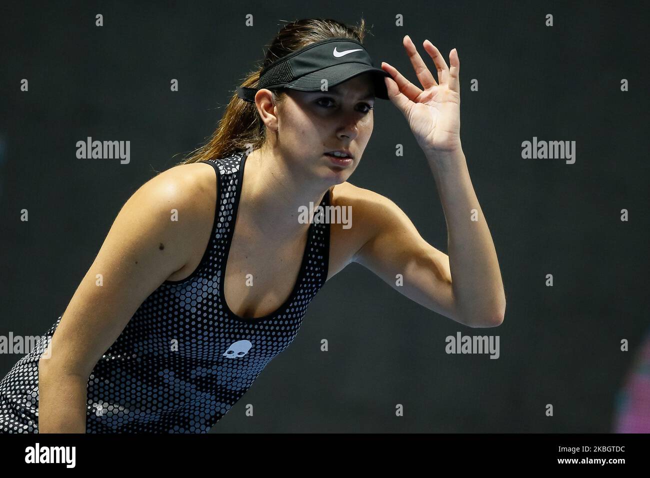 Oceane Dodin of France during her WTA St. Petersburg Ladies Trophy 2020 tennis tournament Round of 16 match against Johanna Konta of Great Britain on February 12, 2020 in Saint Petersburg, Russia. (Photo by Mike Kireev/NurPhoto) Stock Photo