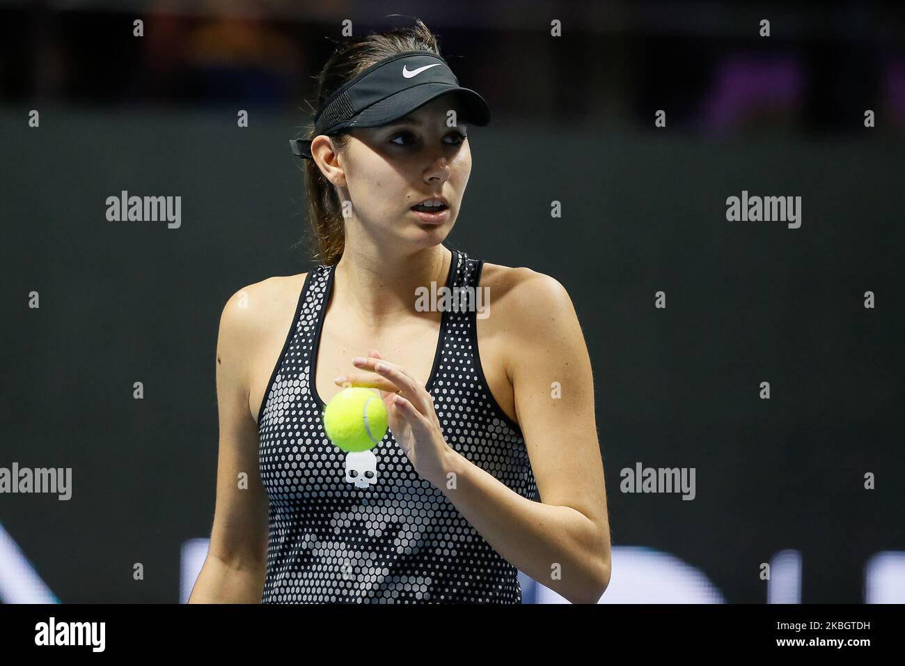 Oceane Dodin of France during her WTA St. Petersburg Ladies Trophy 2020 tennis tournament Round of 16 match against Johanna Konta of Great Britain on February 12, 2020 in Saint Petersburg, Russia. (Photo by Mike Kireev/NurPhoto) Stock Photo