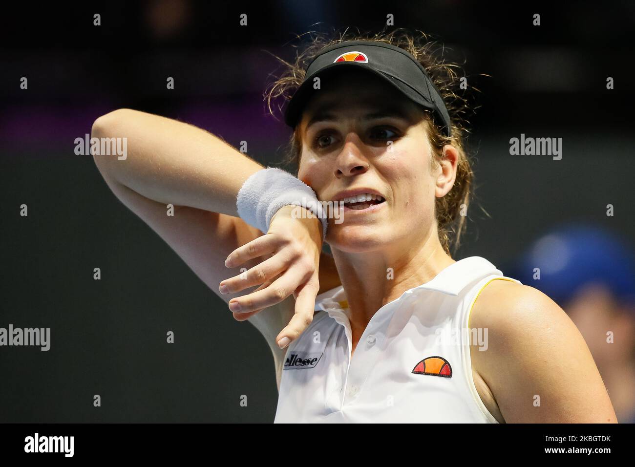 Johanna Konta of Great Britain during her WTA St. Petersburg Ladies Trophy 2020 tennis tournament Round of 16 match against Oceane Dodin of France on February 12, 2020 in Saint Petersburg, Russia. (Photo by Mike Kireev/NurPhoto) Stock Photo