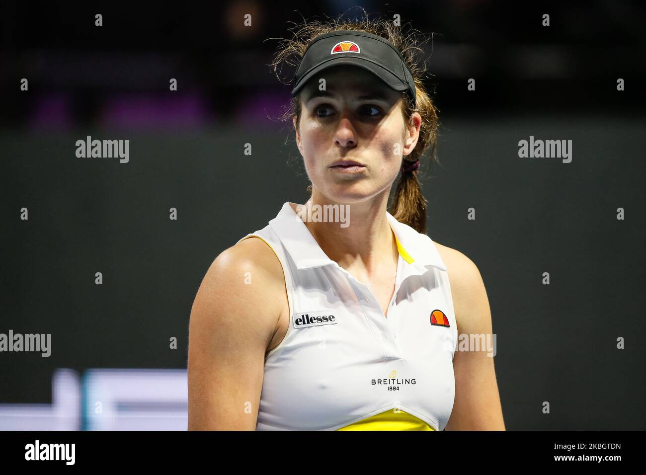 Johanna Konta of Great Britain during her WTA St. Petersburg Ladies Trophy 2020 tennis tournament Round of 16 match against Oceane Dodin of France on February 12, 2020 in Saint Petersburg, Russia. (Photo by Mike Kireev/NurPhoto) Stock Photo