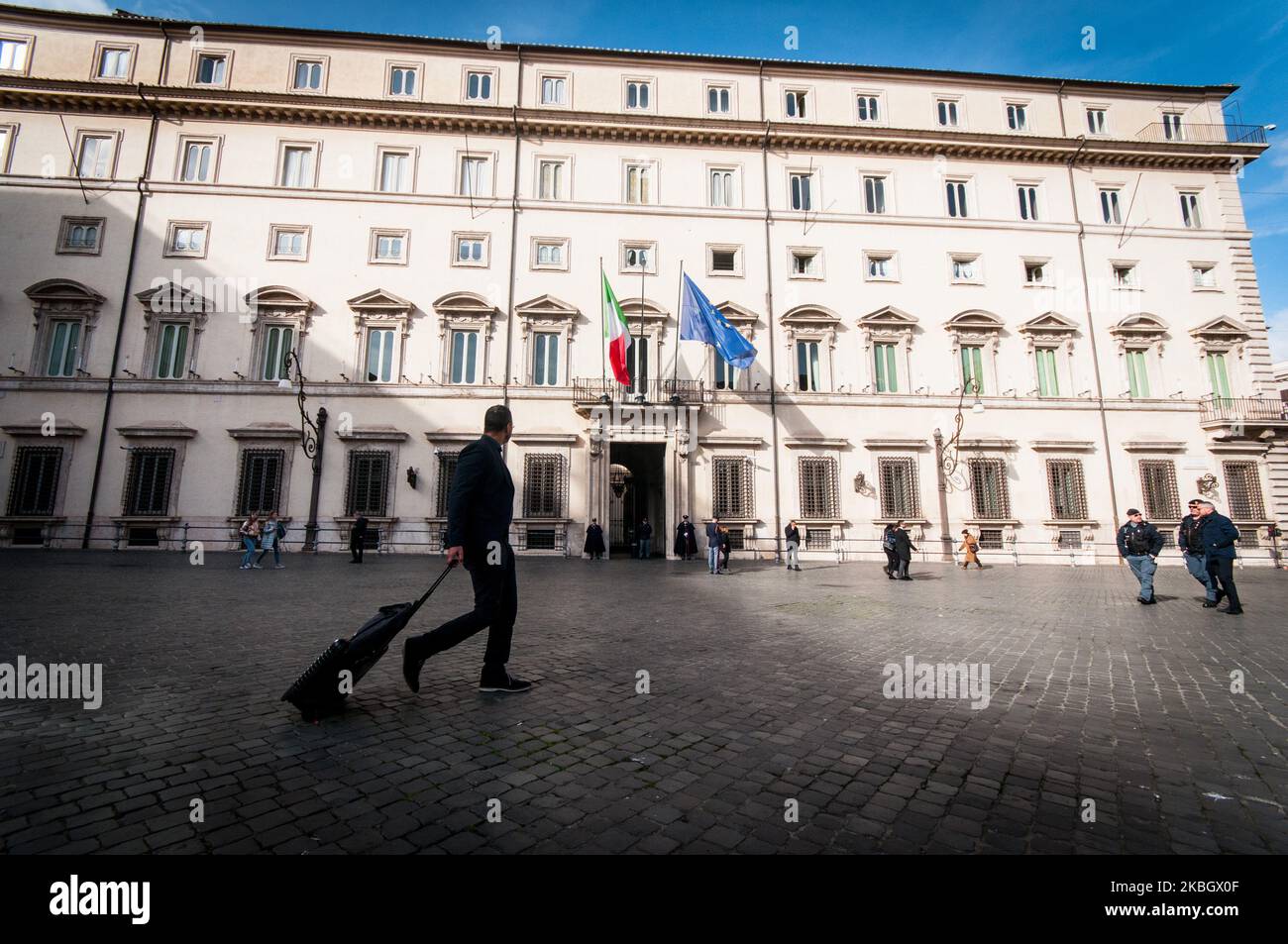 A view of Palazzo Chigi is the seat of the Italian government. on February 13 , 2020 in Rome, Italy (Photo by Andrea Ronchini/NurPhoto) Stock Photo