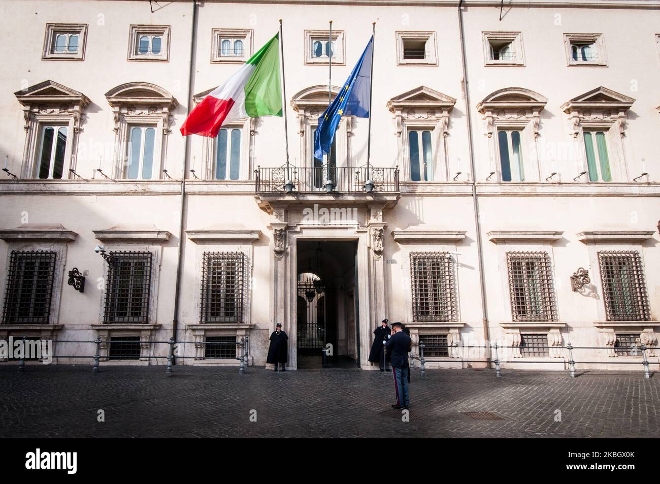 A view of Palazzo Chigi is the seat of the Italian government. on February 13 , 2020 in Rome, Italy (Photo by Andrea Ronchini/NurPhoto) Stock Photo