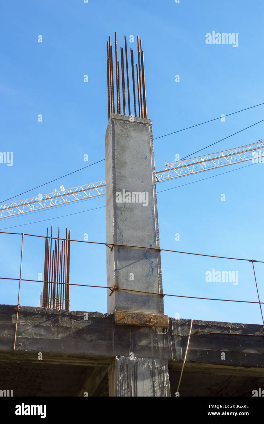 Building a shopping center in the city to pour concrete columns Stock Photo