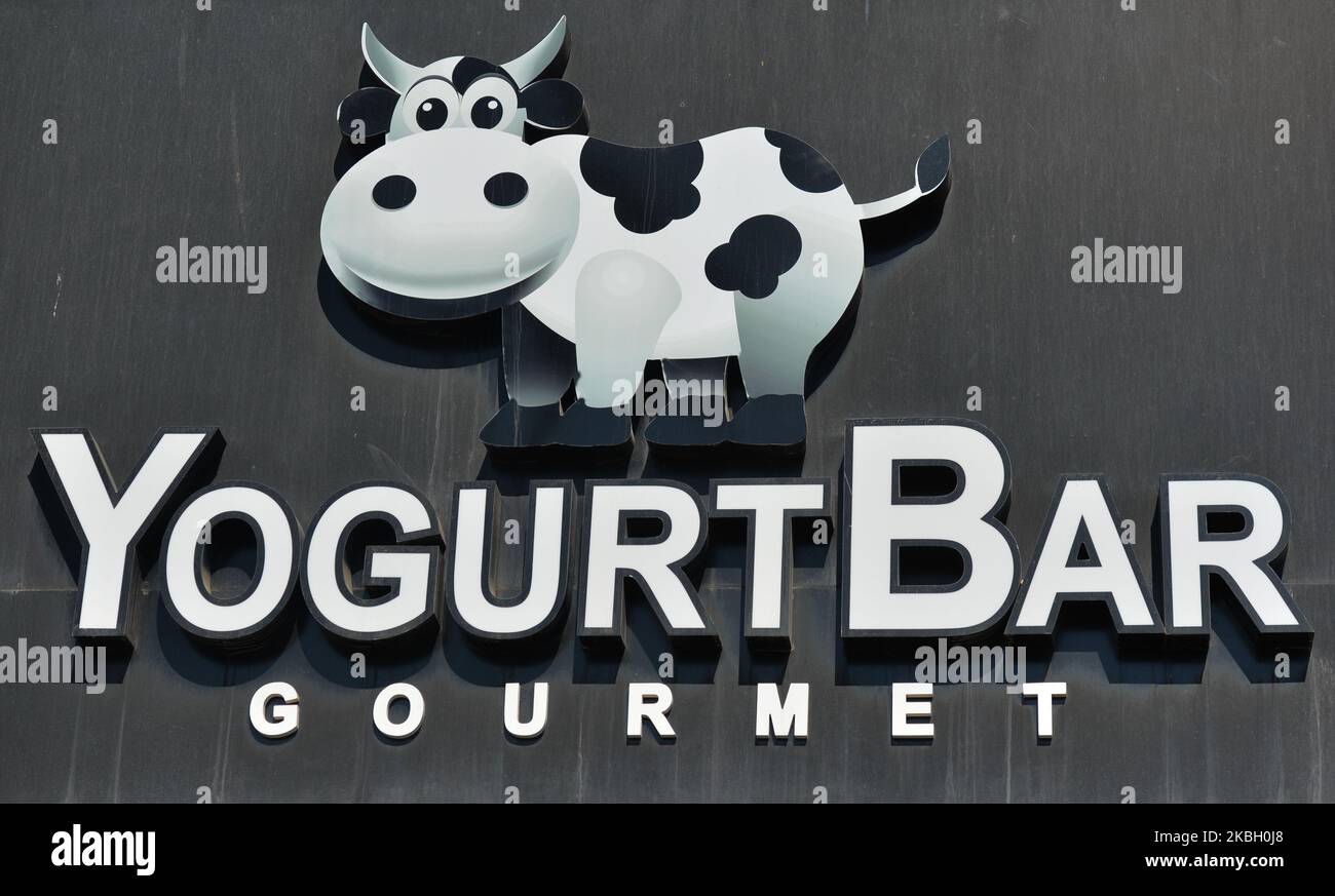 Yogurt Bar logo in Eilat. On Monday, February 3, 2020, in Eilat, Israel. (Photo by Artur Widak/NurPhoto) Stock Photo