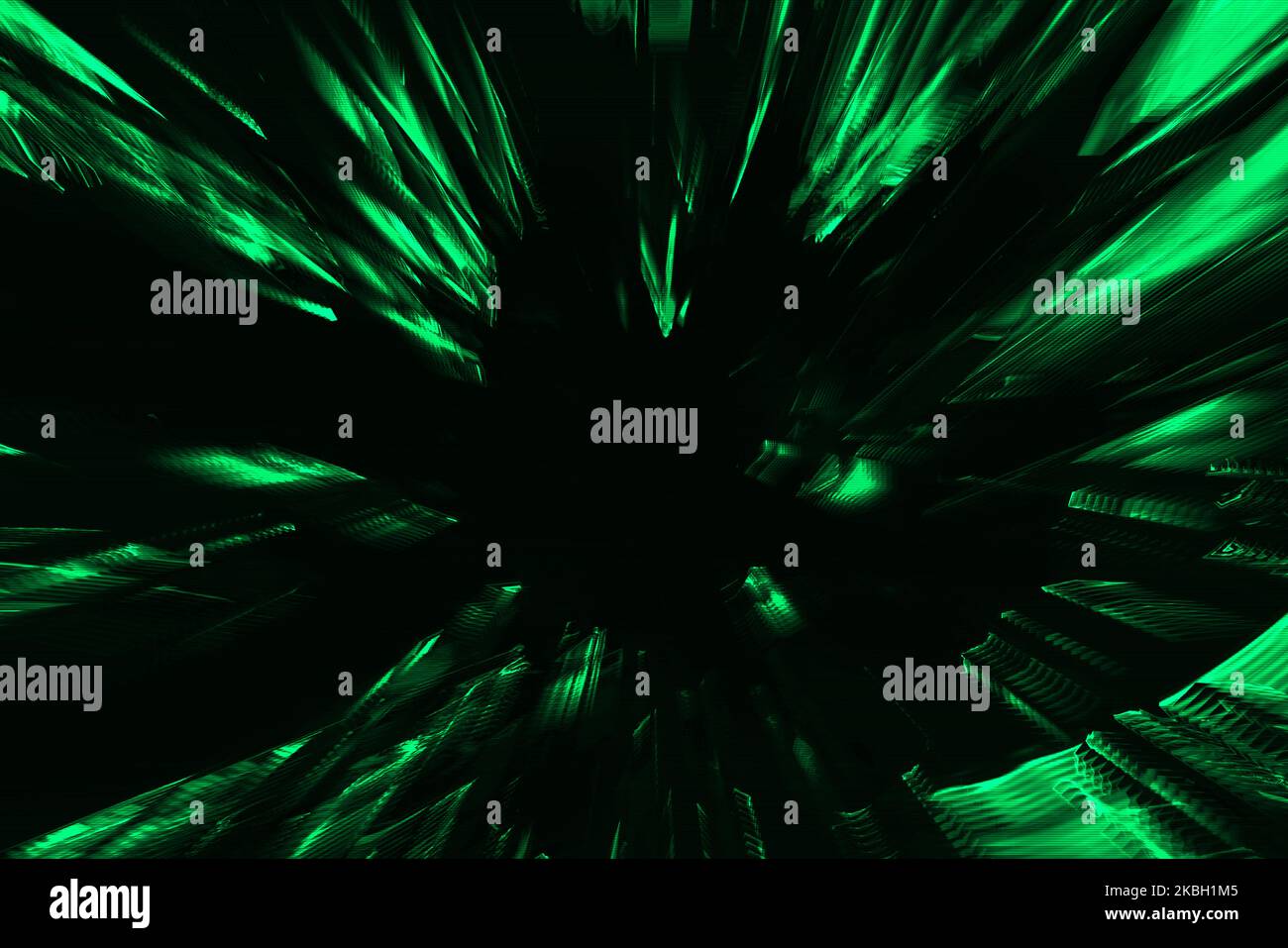 Abstract green psychedelic background interlaced digital Distorted Motion glitch effect. Futuristic striped cyberpunk design Retro webpunk, rave 90s a Stock Photo