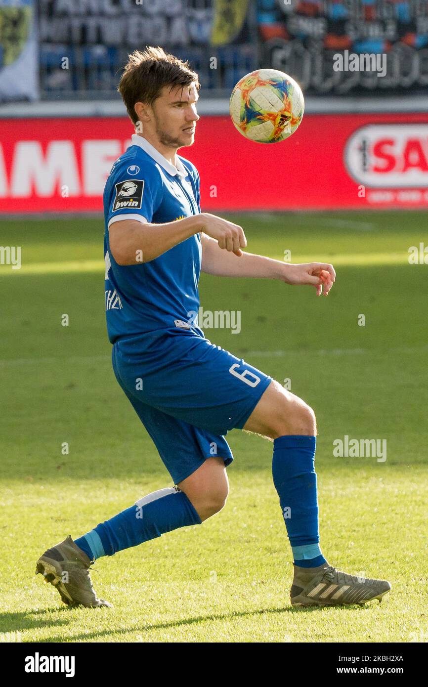 Björn Rother of Magdeburg controls the ball during the 3. Bundesliga match between 1. FC Magdeburg and Chemnitzer FC at the MDCC-Arena on February 15, 2020 in Magdeburg, German (Photo by Peter Niedung/NurPhoto) Stock Photo