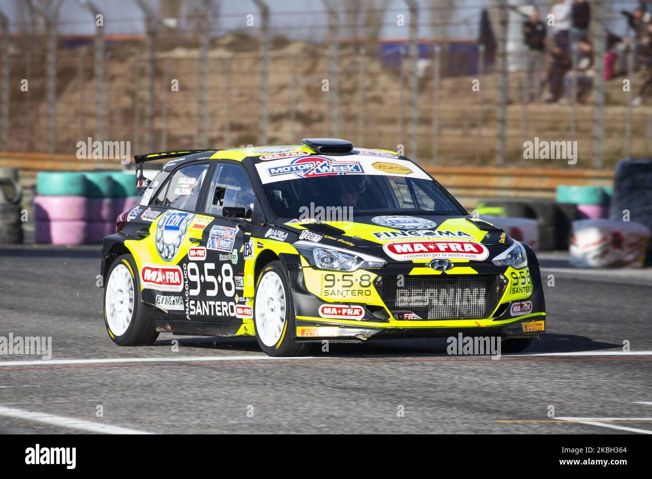 Ogliari Falzone driving the Hyundai I20 La SUperba R5 competes during the motorsport show 'Adria Rally Show 2020' at the circuit of Smergoncino, Rovigo, Italy on February 15 2020. (Photo by Marco Serena/NurPhoto) Stock Photo