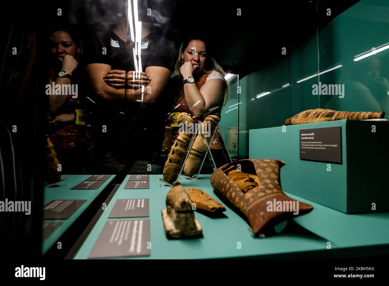 Part of the collection of the exhibition Egito Antigo that had opened on February 19, the Banco do Brasil Cultural Center (CCBB) in Sao Paulo, Brazil, on February 17, 2020. There are more than 140 items on display, including the Tararo mummy dated from 700 B.C. The woman was a member of the 25th dynasty, which became known as the Nubian Dynasty or Black Pharaohs. (Photo by Dario Oliveira/NurPhoto) Stock Photo