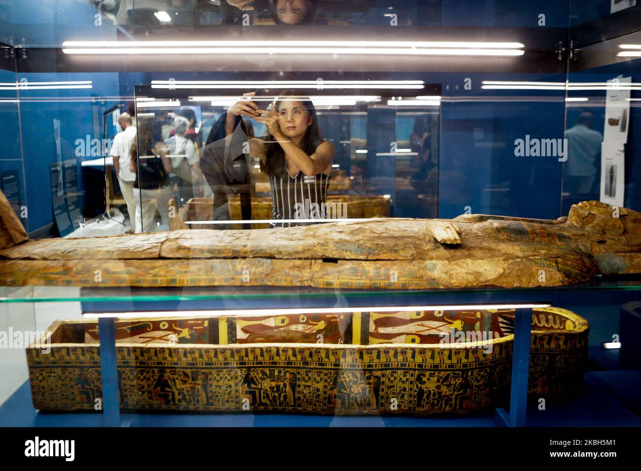 Part of the collection of the exhibition Egito Antigo that had opened on February 19, the Banco do Brasil Cultural Center (CCBB) in Sao Paulo, Brazil, on February 17, 2020. There are more than 140 items on display, including the Tararo mummy dated from 700 B.C. The woman was a member of the 25th dynasty, which became known as the Nubian Dynasty or Black Pharaohs. (Photo by Dario Oliveira/NurPhoto) Stock Photo