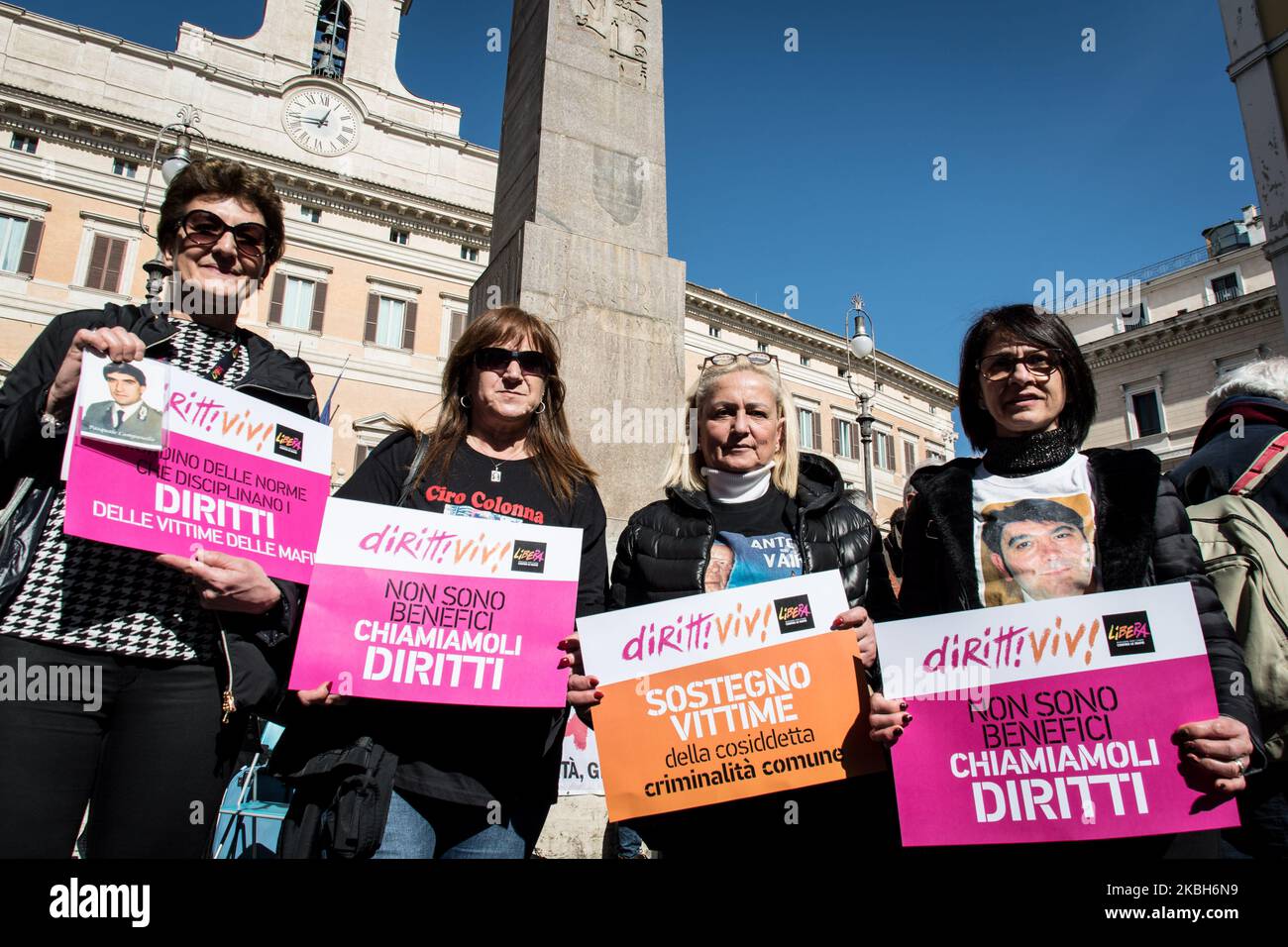 Sit-in in Piazza Montecitorio of ''Libera'' and other associations to ask for truth, justice and rights for the innocent victims of the mafia, in Rome, Italy, on February 18, 2020. (Photo by Andrea Ronchini/NurPhoto) Stock Photo