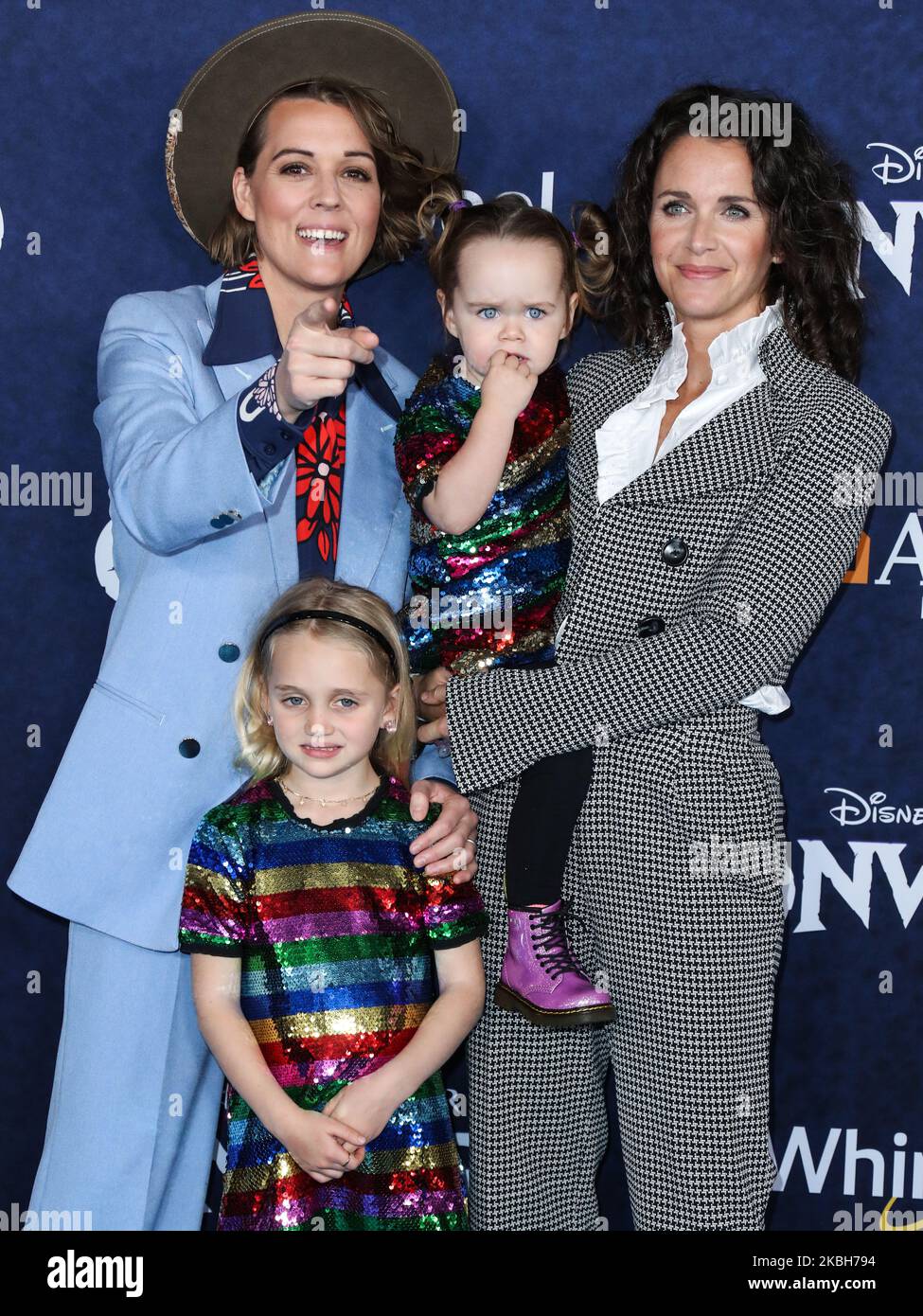 HOLLYWOOD, LOS ANGELES, CALIFORNIA, USA - FEBRUARY 18: Brandi Carlile, Evangeline Ruth Carlile, Elijah Carlile and Catherine Shepherd arrive at the World Premiere Of Disney And Pixar's 'Onward' held at the El Capitan Theatre on February 18, 2020 in Hollywood, Los Angeles, California, United States. (Photo by Xavier Collin/Image Press Agency/NurPhoto) Stock Photo