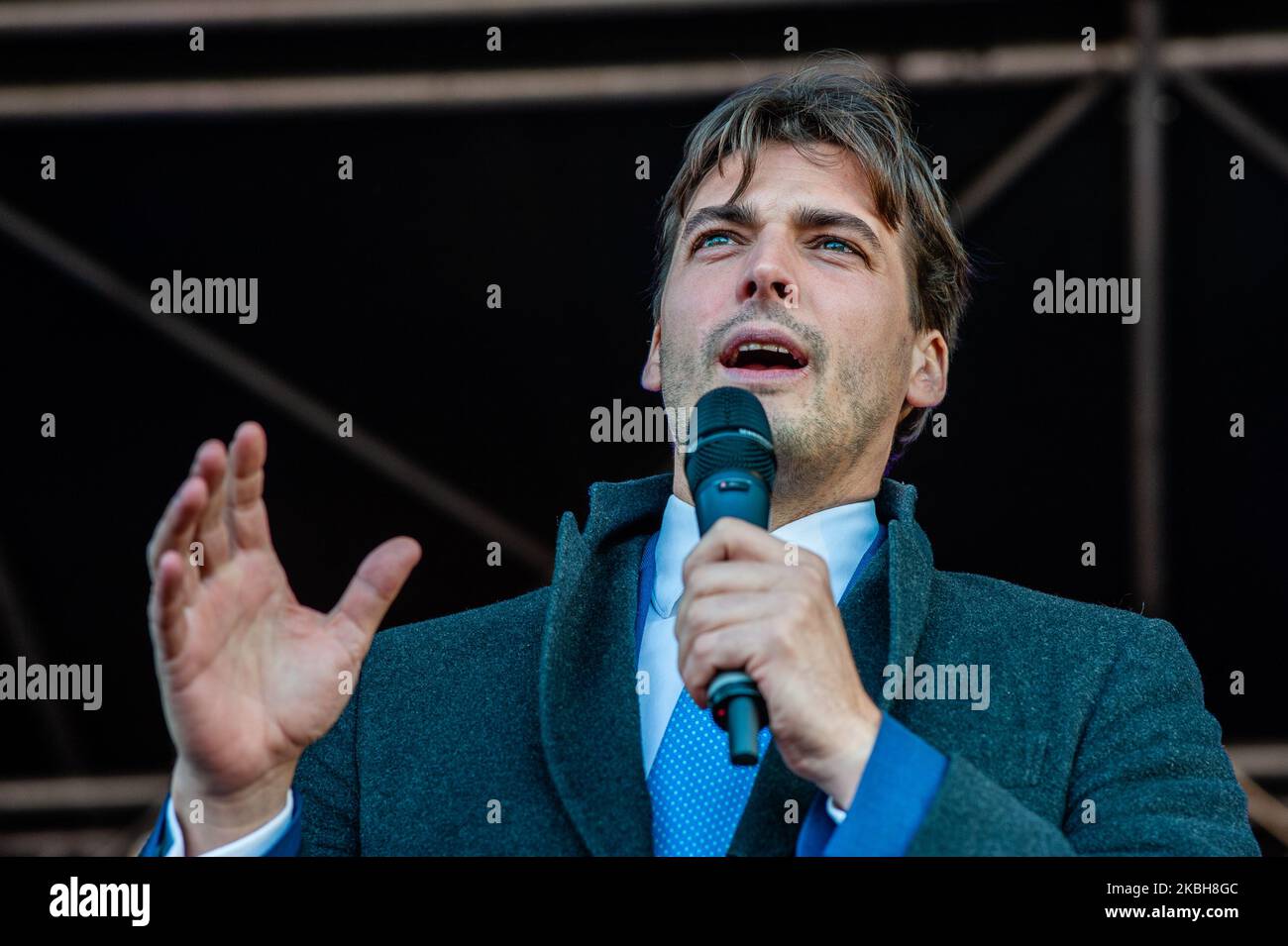 Therry Baudet, leader of the right wing political party FVD is giving a speech, during the new protest campaign by the Dutch farmers, in The Hague, on February 19, 2020. (Photo by Romy Arroyo Fernandez/NurPhoto) Stock Photo