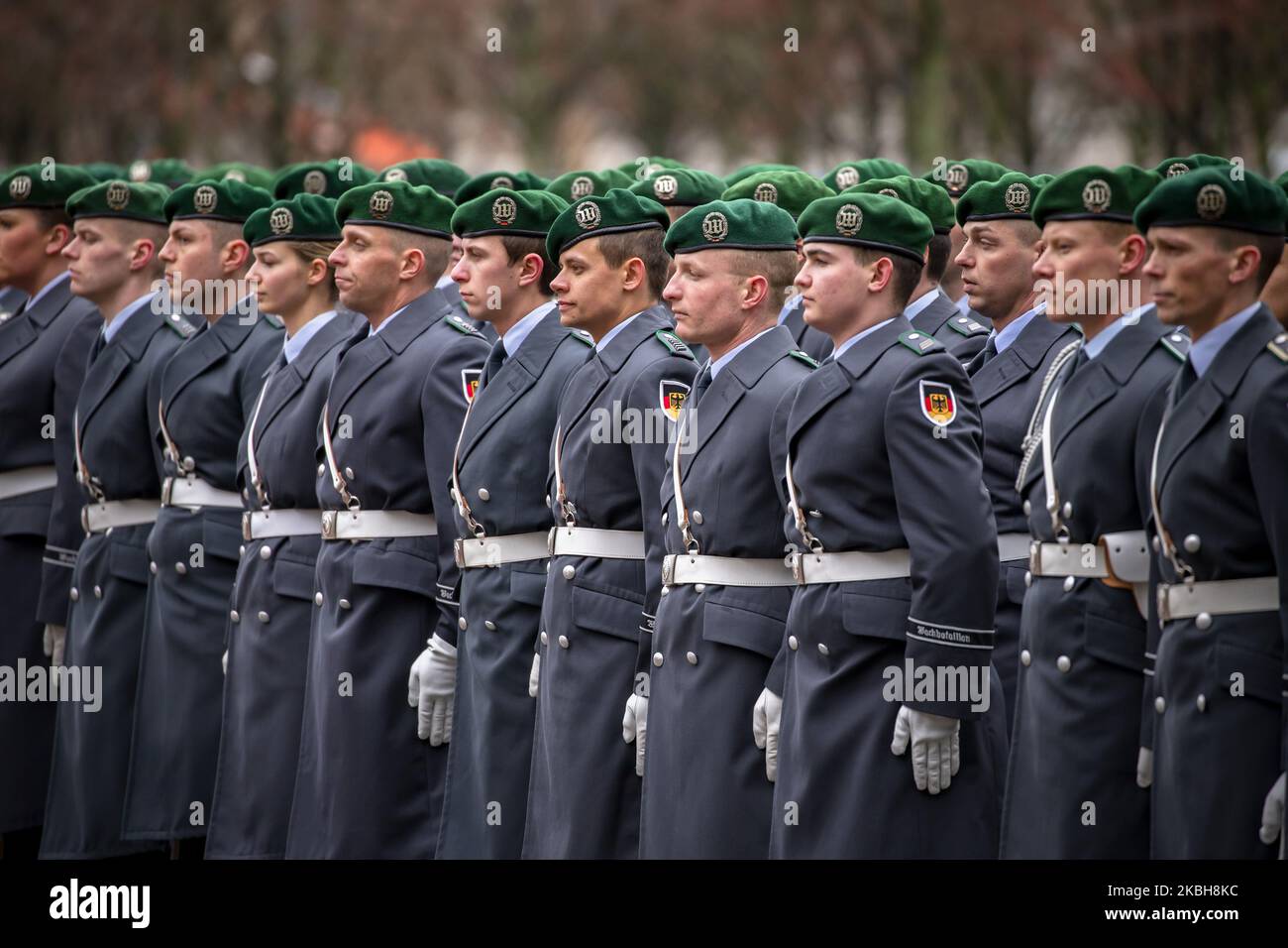 Bundeswehr soldiers are pictured at the Chancellery in Berlin on February 19, 2020. (Photo by Emmanuele Contini/NurPhoto) Stock Photo