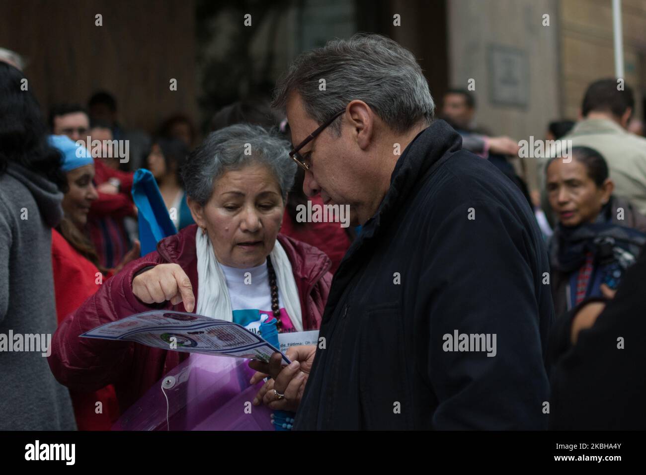 A group of religious and organizations called ProVida meets in front of the Supreme Court of Justice to express their disagreement with the legalization and decriminalization of free, safe and free abortion, in Bogota, Colombia, on February 19, 2020 (Photo by Vannessa Jimenez G/NurPhoto) Stock Photo