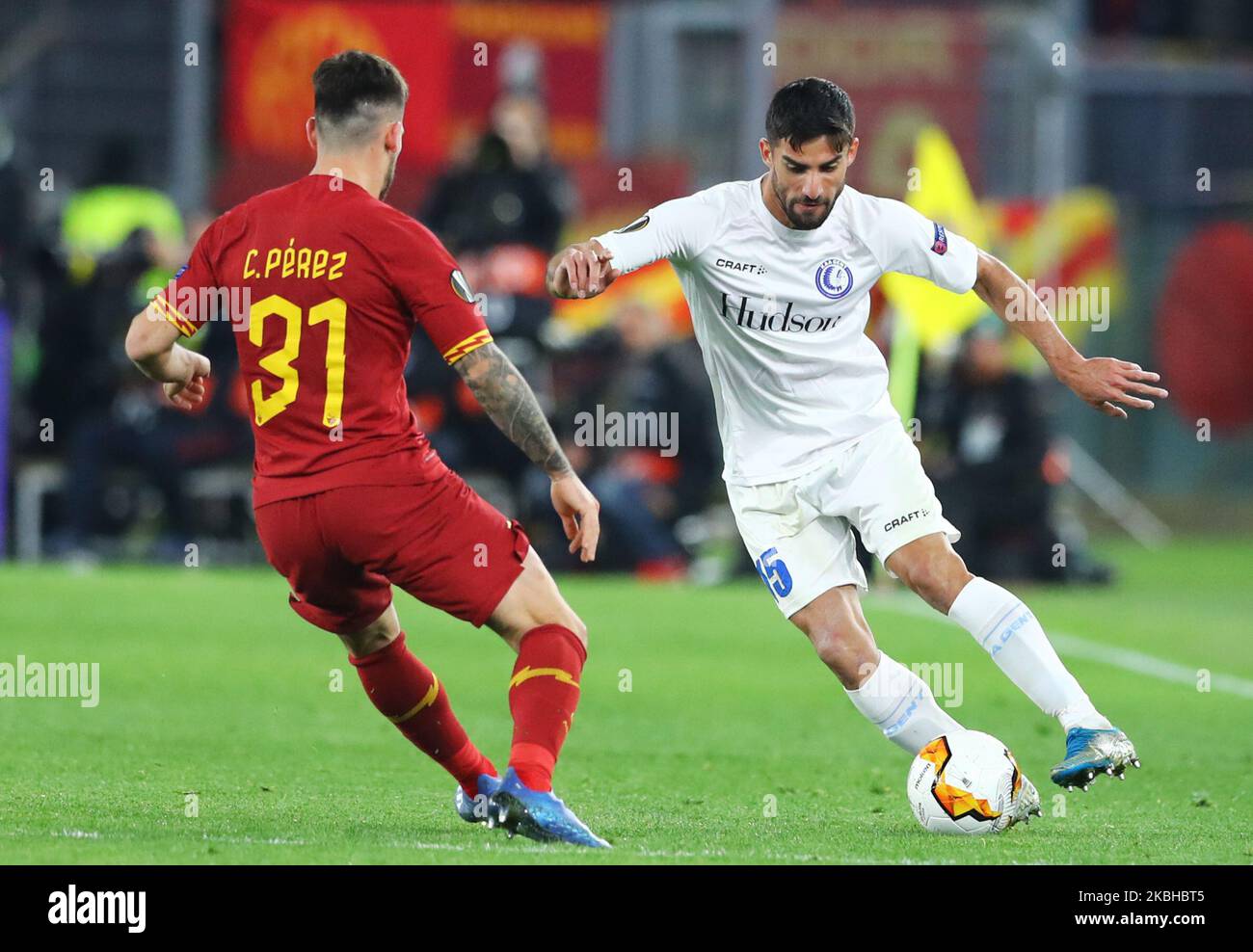 Milad Mohammadi of Gent in action during the football UEFA Europa League Round of 32 match AS Roma v Kaa Gent at the Olimpico Stadium in Rome, Italy on February 20, 2020 (Photo by Matteo Ciambelli/NurPhoto) Stock Photo