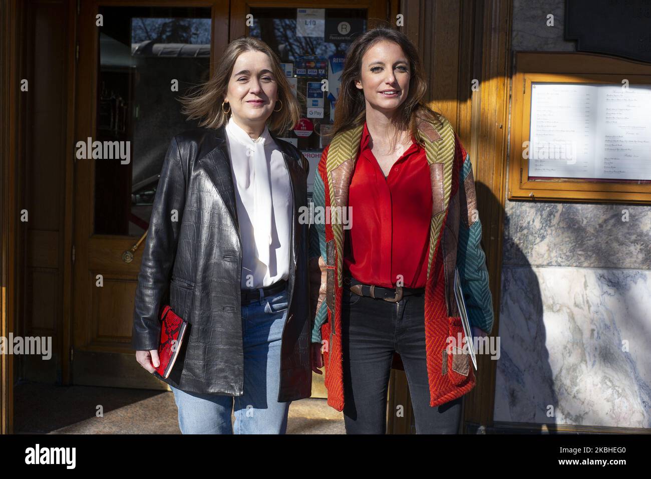 Andrea Levy and Marta Rivera pose during the first working meeting at the Gijon cafe in Madrid, Spain, on February 21, 2020 (Photo by Oscar Gonzalez/NurPhoto) Stock Photo