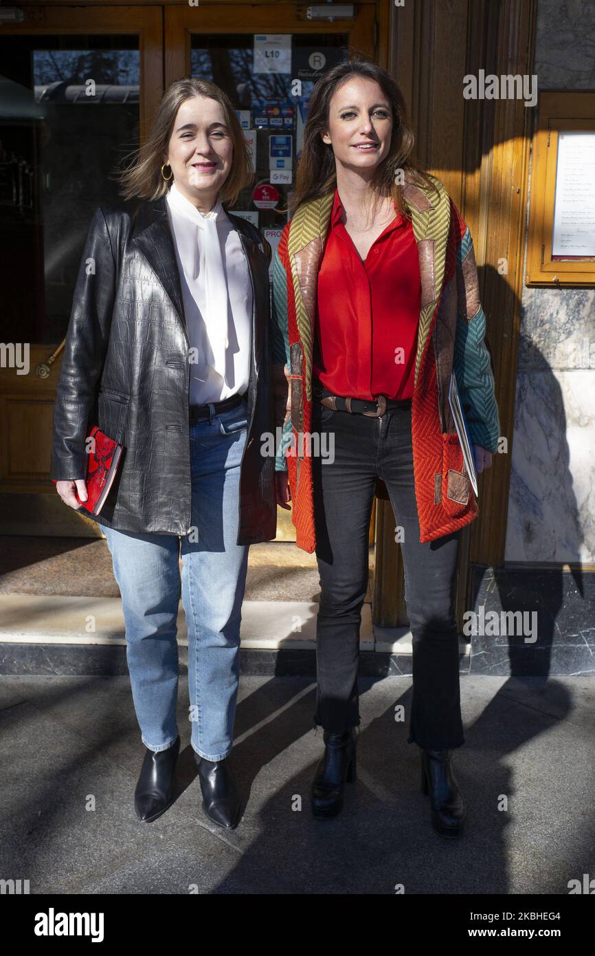 Andrea Levy and Marta Rivera pose during the first working meeting at the Gijon cafe in Madrid, Spain, on February 21, 2020 (Photo by Oscar Gonzalez/NurPhoto) Stock Photo