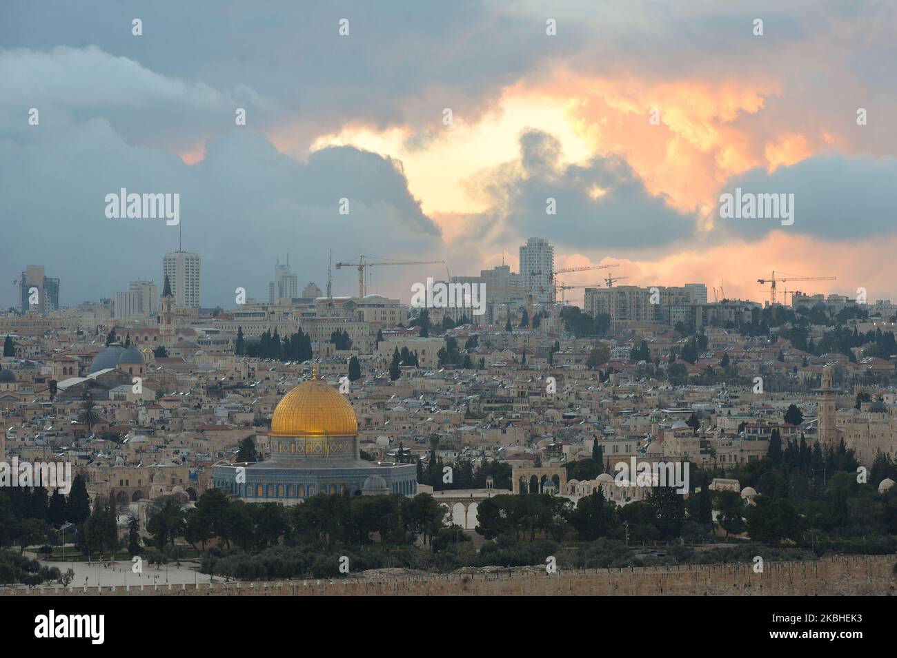 A general winter view of Jerusalem Old City with the Dome of the Rock ...