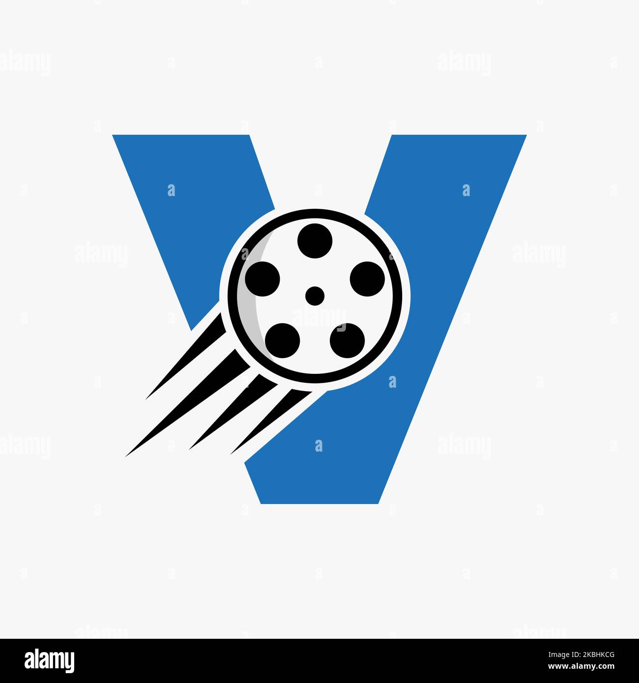 Letter V Film Logo Concept With Film Reel For Media Sign, Movie