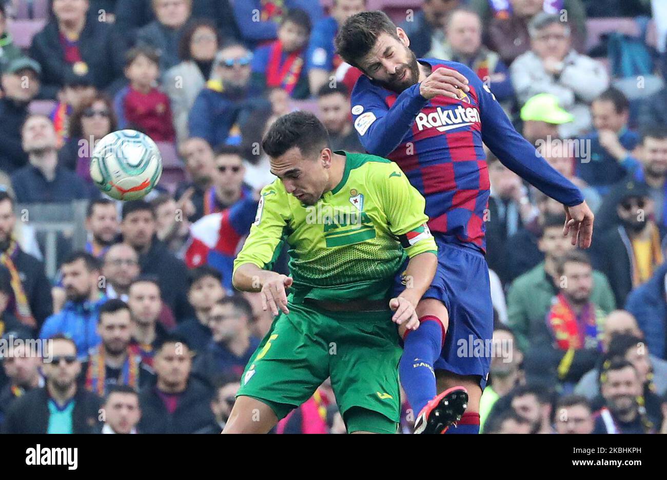 Gerard Pique and Escalante during the match between FC Barcelona and SD Eibar, corresponding to the week 25 of the Liga Santander, played at the Camp Nou Stadium, on 22th february 2020, in Barcelona, Spain. -- (Photo by Urbanandsport/NurPhoto) Stock Photo