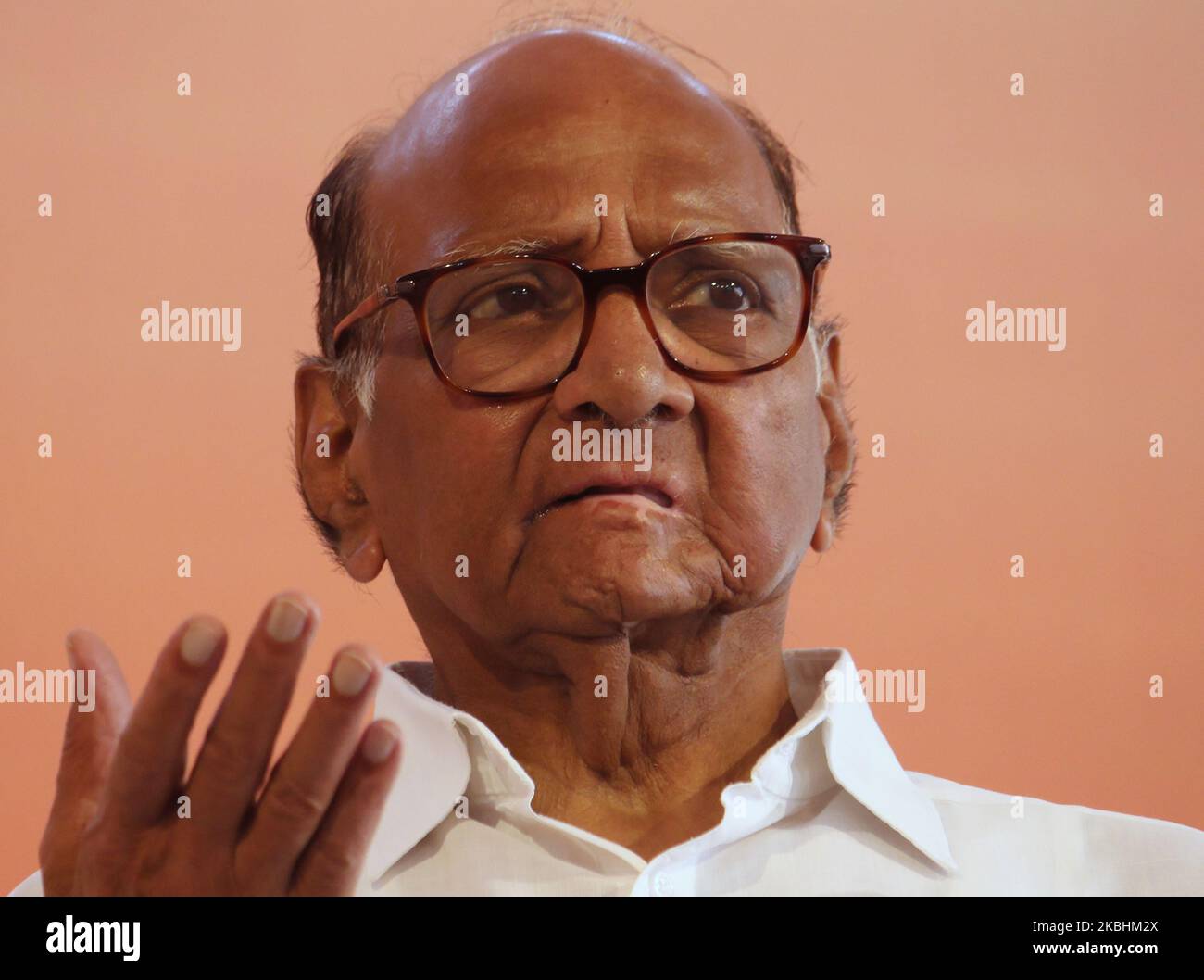 The Nationalist Congress Party (NCP) chief Sharad Pawar reacts during an event on February 23, 2020 in Mumbai, India. (Photo by Himanshu Bhatt/NurPhoto) Stock Photo