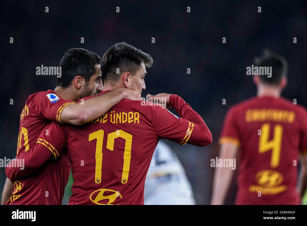 Cengiz Roma Cengiz Under of AS Roma celebrates with Henrikh Mkhitaryan of AS Roma ...