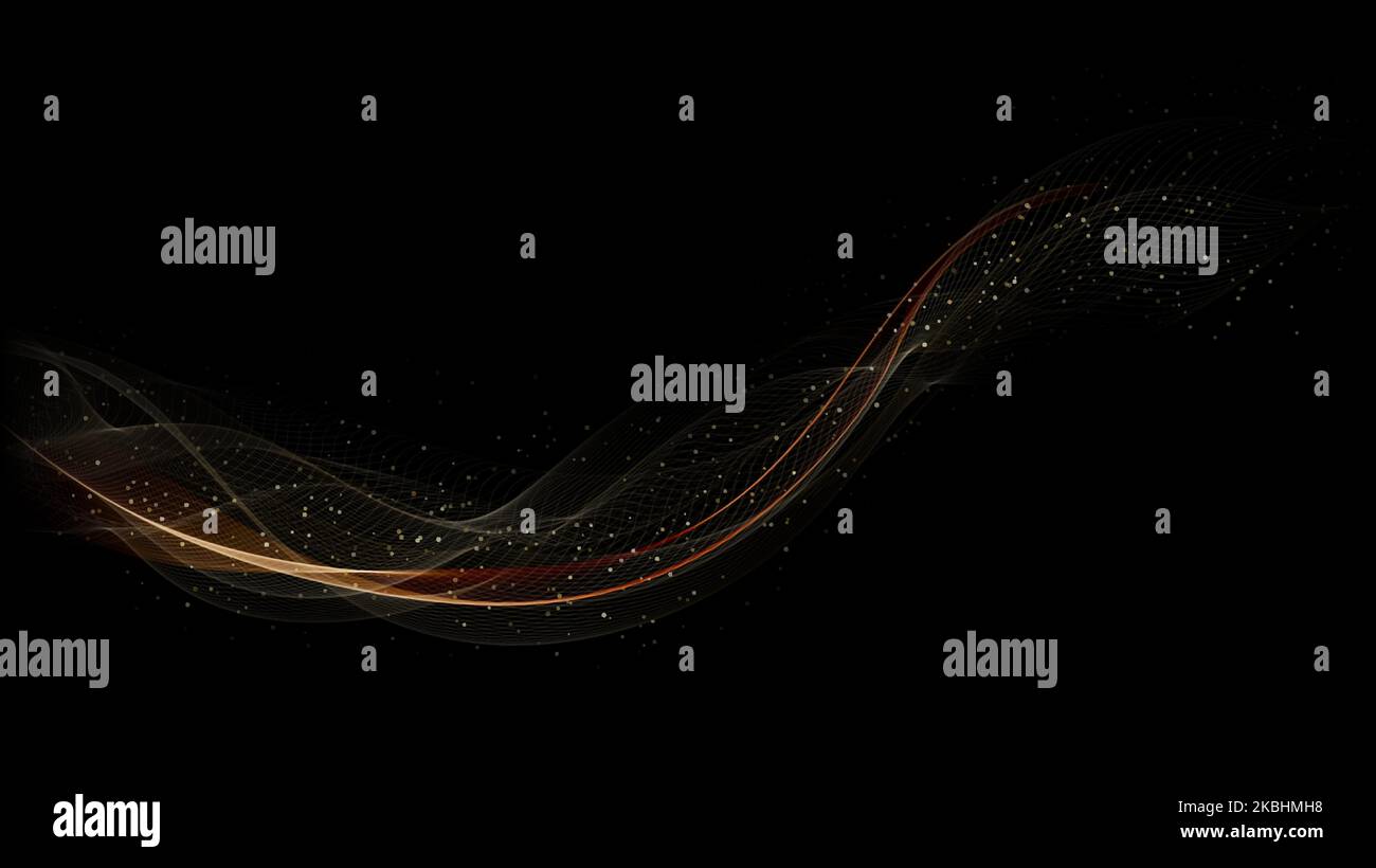 Abstract golden wavy lines elements with gold glitter isolated on black ...