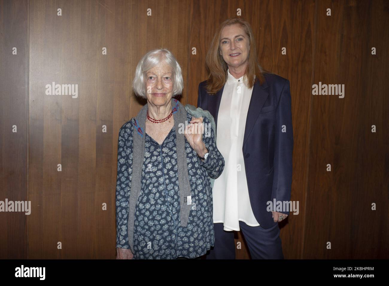 Francesca Thyssen-Bornemisza and artist Joan Jonas during the presentation of the Moving Off the Land II exhibition at the Thyssen-Bornemisza National Museum in Madrid, Spain, on February 24, 2020. (Photo by Oscar Gonzalez/NurPhoto) Stock Photo