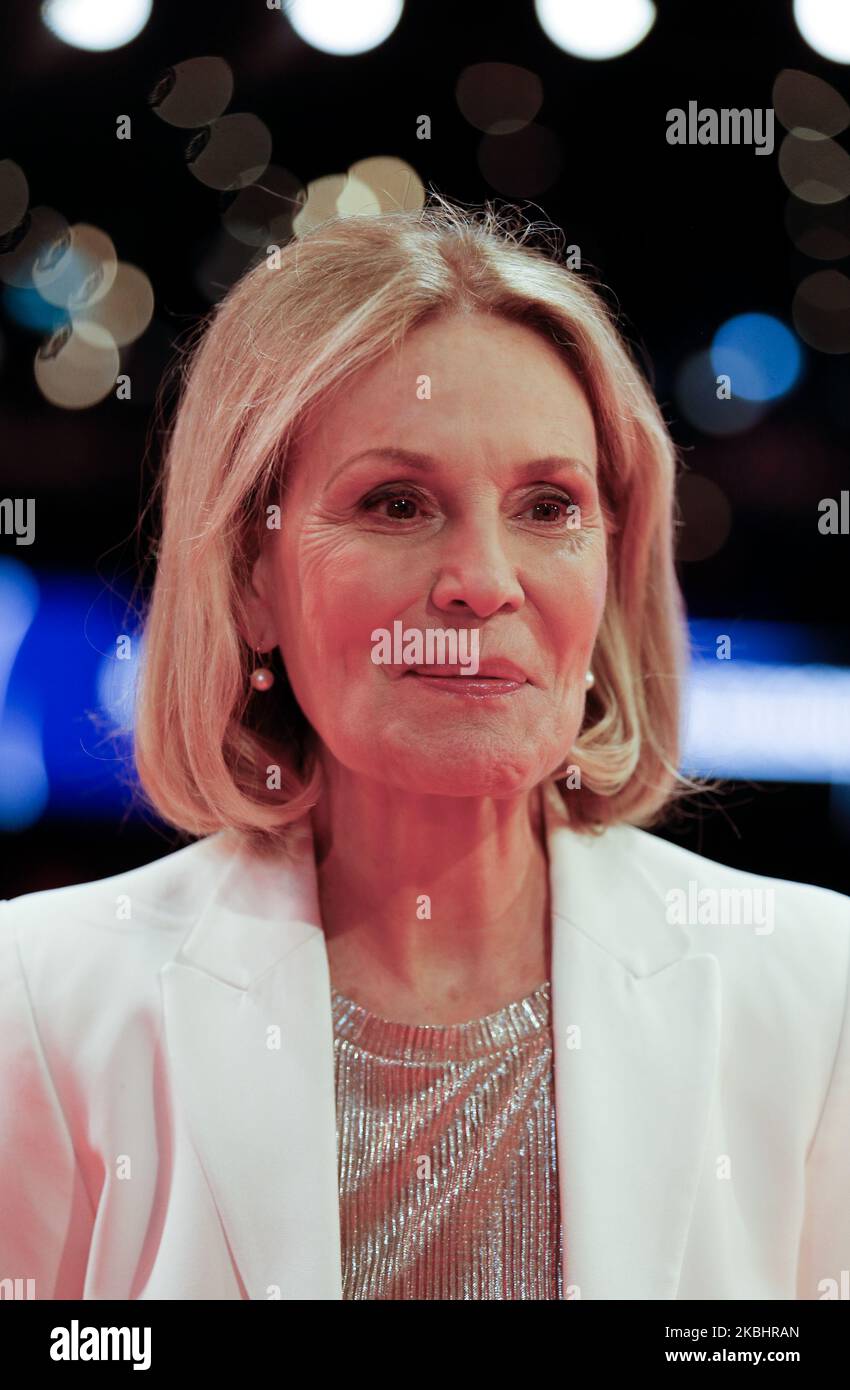 Swiss actress Marthe Keller poses on the red carpet after arrival for