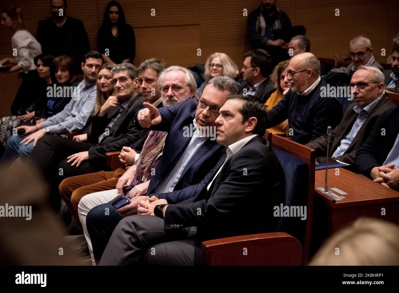 The president of SYRIZA, Alexis Tsipras gives a speech about governance and eco-development of Greek nature protected areas in Athens, Greece on February 24, 2020. (Photo by Nikolas Kokovlis/NurPhoto) Stock Photo