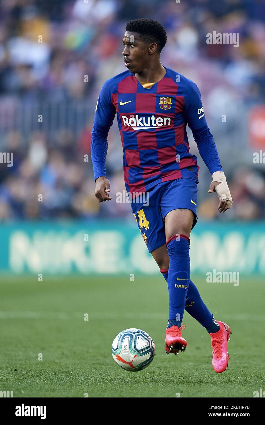 Junior Firpo of Barcelona controls the ball during the Liga match between FC Barcelona and SD Eibar SAD at Camp Nou on February 22, 2020 in Barcelona, Spain. (Photo by Jose Breton/Pics Action/NurPhoto) Stock Photo