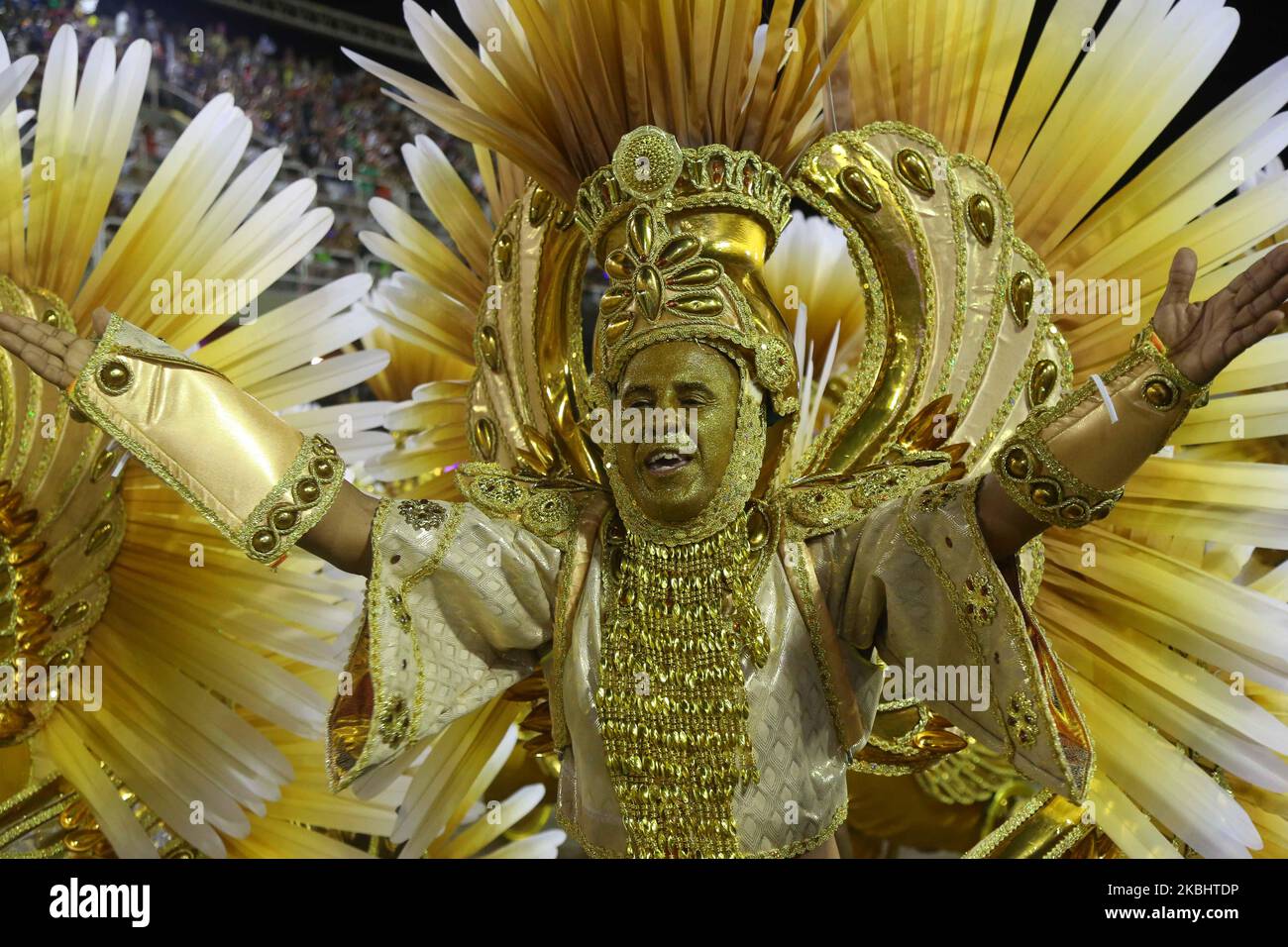 A member of School Beija Flor de Nilopolis samba school performs during ...