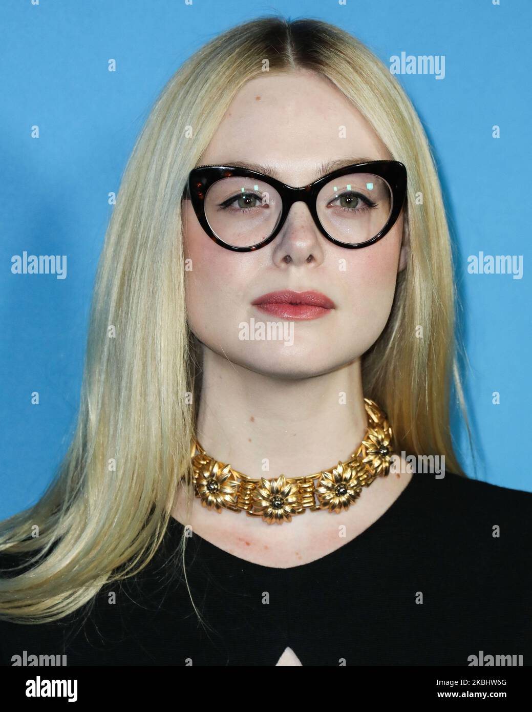 HOLLYWOOD, LOS ANGELES, CALIFORNIA, USA - FEBRUARY 24: Actress Elle Fanning wearing Gucci arrives at the Los Angeles Special Screening Of Netflix's 'All The Bright Places' held at ArcLight Hollywood on February 24, 2020 in Hollywood, Los Angeles, California, United States. (Photo by Xavier Collin/Image Press Agency/NurPhoto) Stock Photo