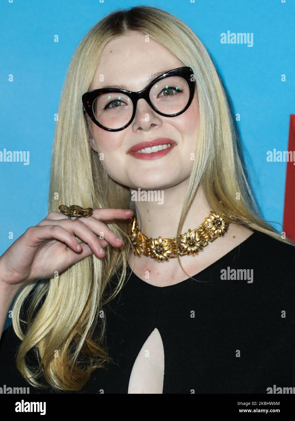 HOLLYWOOD, LOS ANGELES, CALIFORNIA, USA - FEBRUARY 24: Actress Elle Fanning wearing Gucci arrives at the Los Angeles Special Screening Of Netflix's 'All The Bright Places' held at ArcLight Hollywood on February 24, 2020 in Hollywood, Los Angeles, California, United States. (Photo by Xavier Collin/Image Press Agency/NurPhoto) Stock Photo