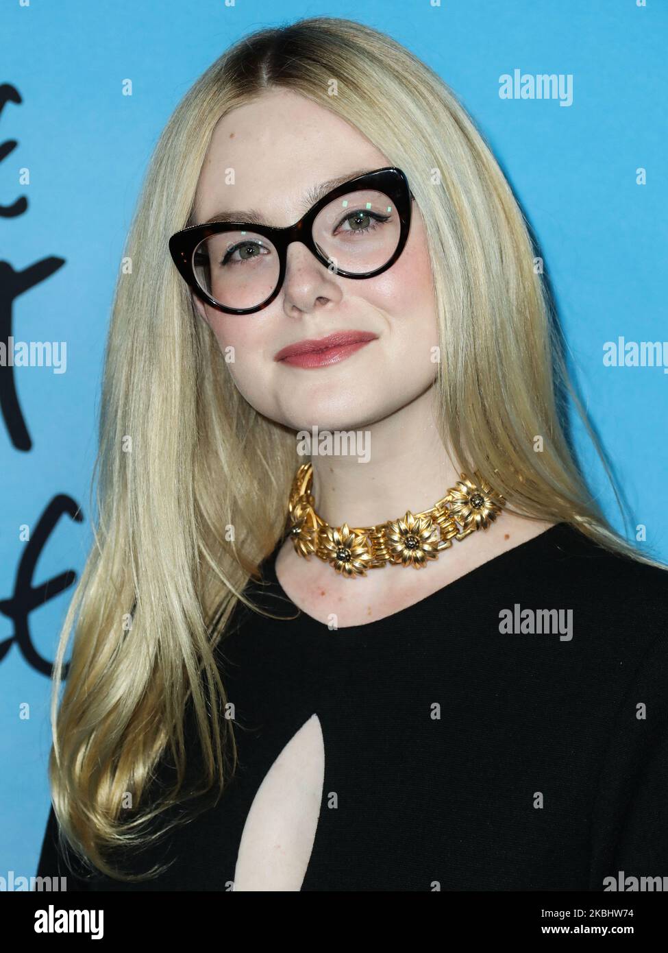 HOLLYWOOD, LOS ANGELES, CALIFORNIA, USA - FEBRUARY 24: Actress Elle Fanning wearing Gucci arrives at the Los Angeles Special Screening Of Netflix's 'All The Bright Places' held at ArcLight Hollywood on February 24, 2020 in Hollywood, Los Angeles, California, United States. (Photo by Xavier Collin/Image Press Agency/NurPhoto) Stock Photo