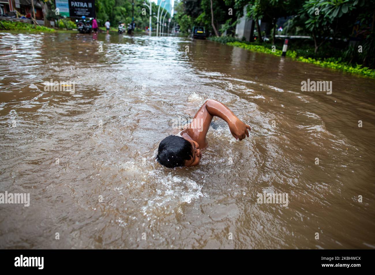 A general view of Jakarta, after heavy rains in Jakarta, Indonesia, on February 25, 2020. (Photo by Donal Husni/NurPhoto) Stock Photo