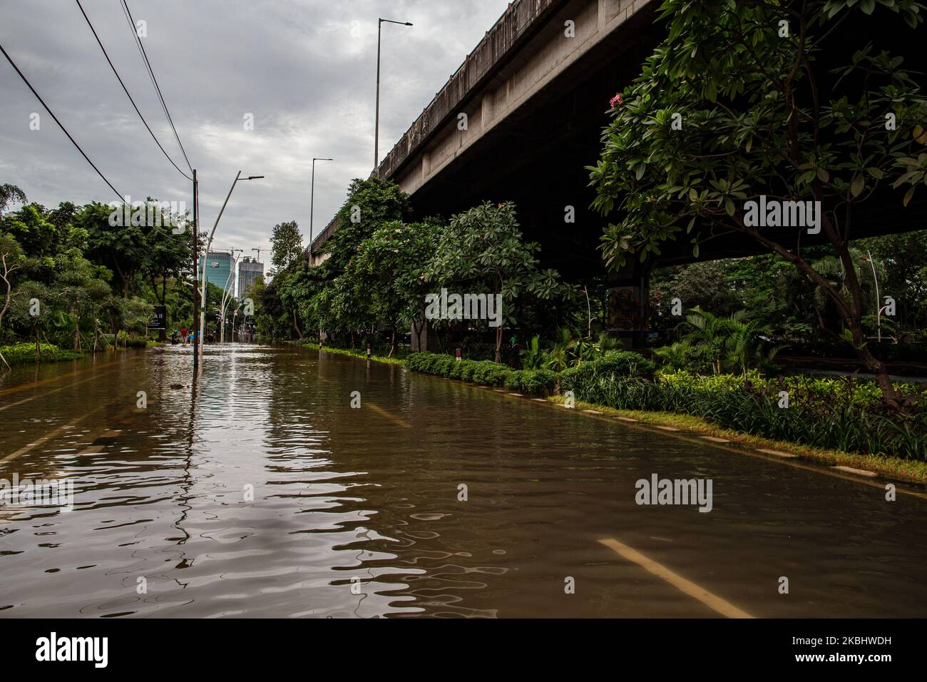 A general view of Jakarta, after heavy rains in Jakarta, Indonesia, on February 25, 2020. (Photo by Donal Husni/NurPhoto) Stock Photo