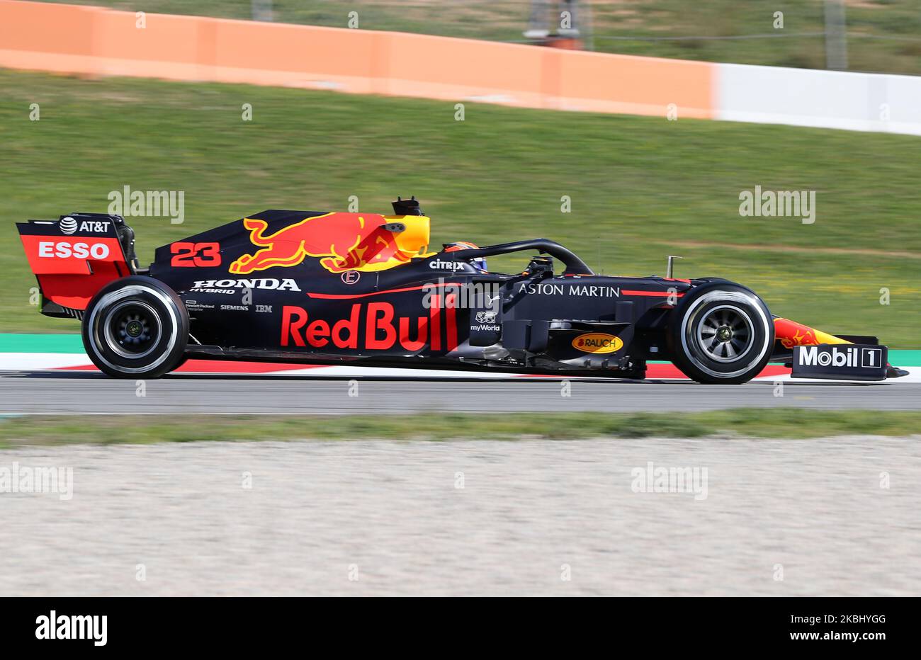 Alexander Albon and the Aston Martin Red Bull RB 16 during the day 4 of the formula 1 testing, on 26 February 2020, in Barcelona, Spain. -- (Photo by Urbanandsport/NurPhoto) Stock Photo