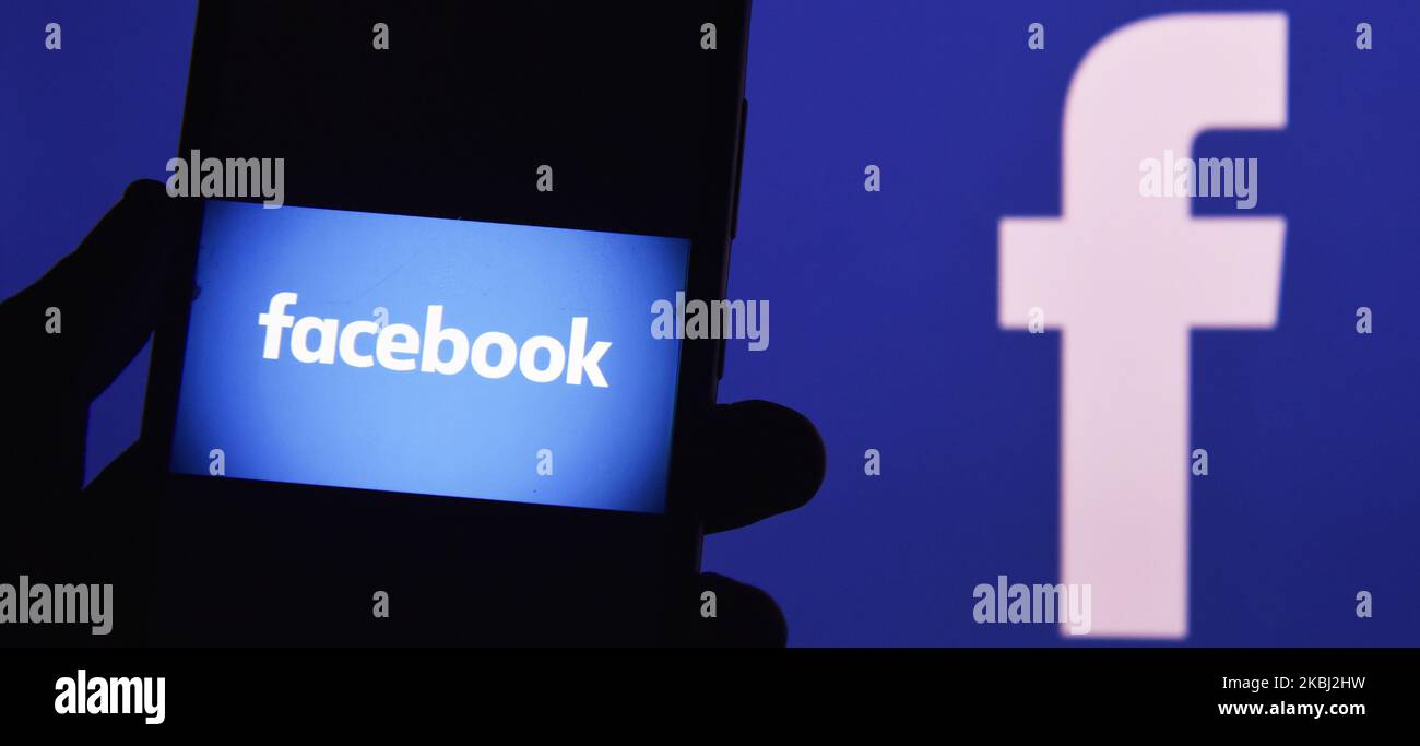 In this photo illustration Facebook logo can be seen, Kolkata, India, 28 February, 2020. Facebook Inc on Thursday announced its decision to cancel its annual developer conference due to Coronavirus outbreak according a news media report. (Photo by Indranil Aditya/NurPhoto) Stock Photo