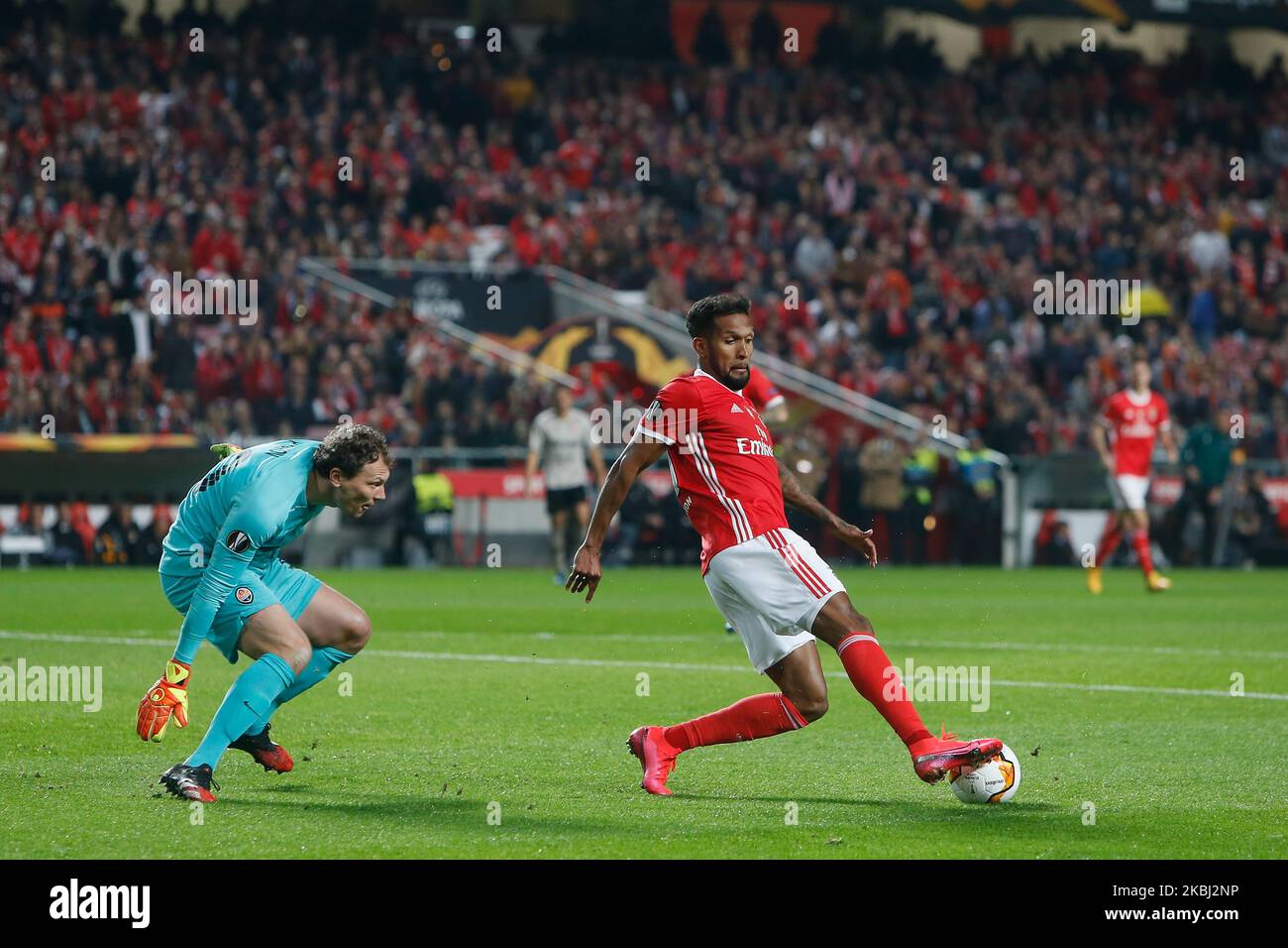 SL Benfica Forward Dyego Sousa in action during the UEFA Europa League round of 32 2nd leg football match between SL Benfica and FC Shakhtar Donetsk at the Estadio da Luz in Lisbon on February 27, 2020. (Photo by Valter Gouveia/NurPhoto) Stock Photo