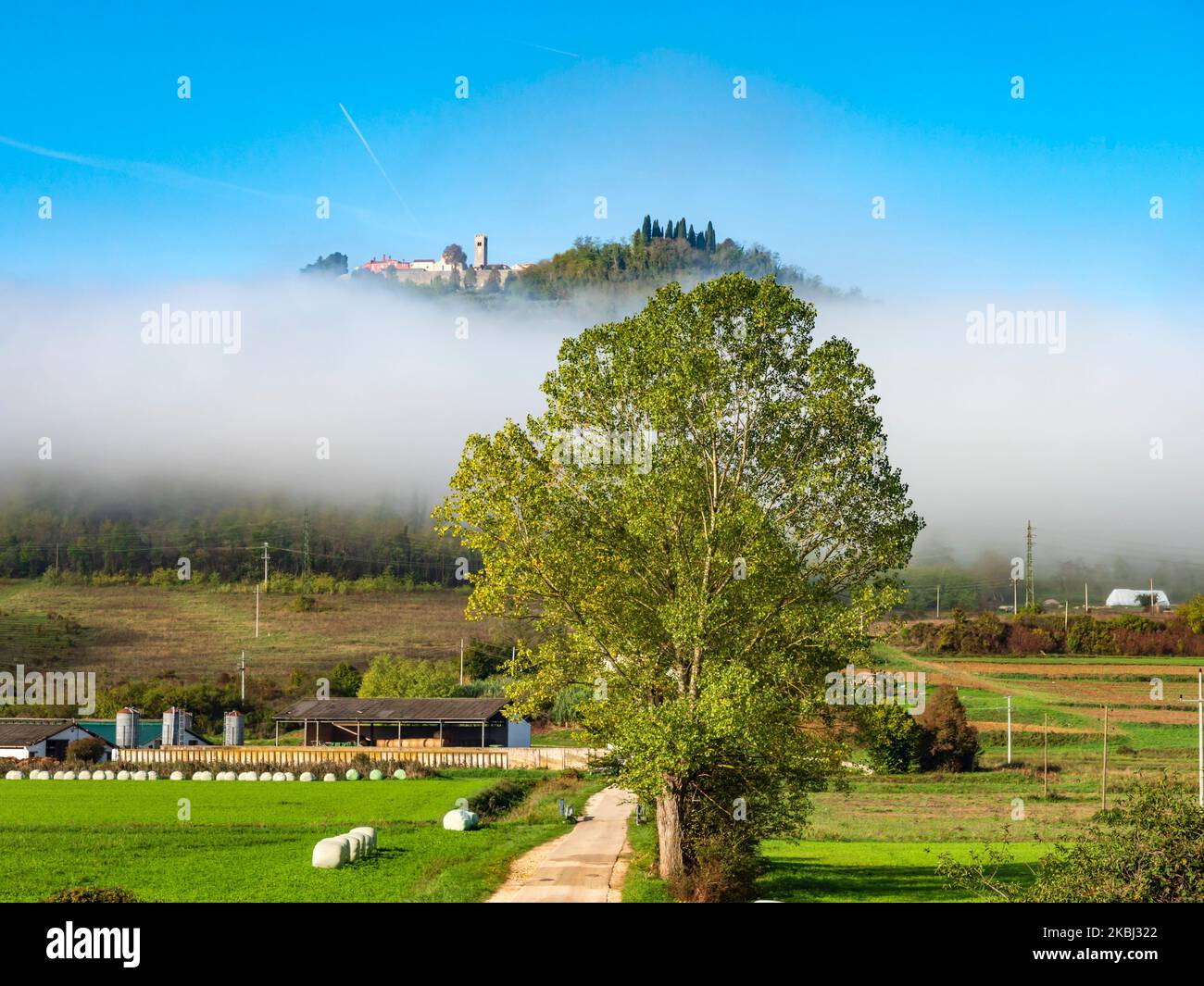 Motovun landscape old town appearing atop above foggy cloud Stock Photo
