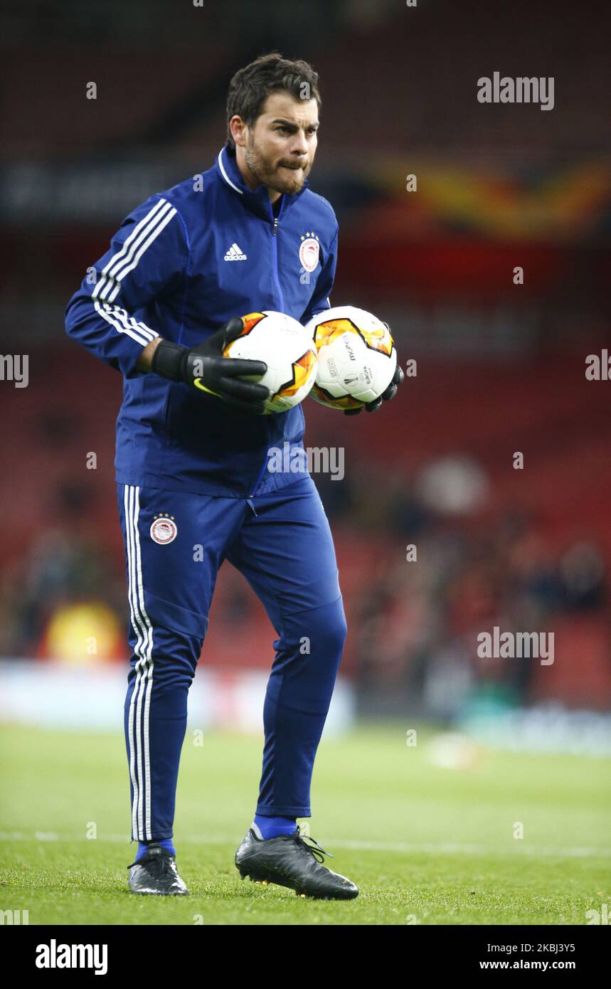 Goalkeepers' trainer Panagiotis Agriogiannis of Olympiakos during Europa League Round of 32 2nd Leg between Arsenal and Olympiakos at Emirates stadium , London, England on 27 February 2020. (Photo by Action Foto Sport/NurPhoto) Stock Photo