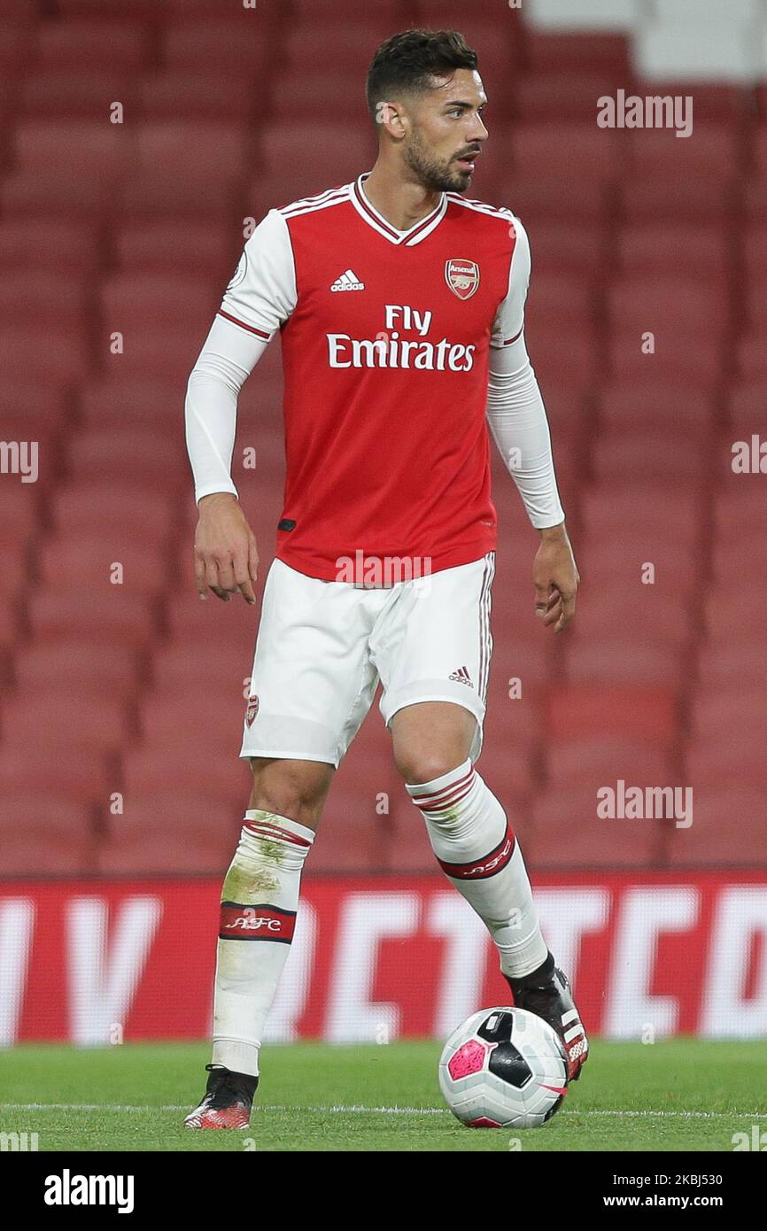 Pablo Mari of Arsenal u23 in action during the Premier League 2 match between Arsenal Under 23 and Manchester City Under 23 at the Emirates Stadium, London on Saturday 29th February 2020. (Photo by Jacques Feeney/MINews/NurPhoto) Stock Photo