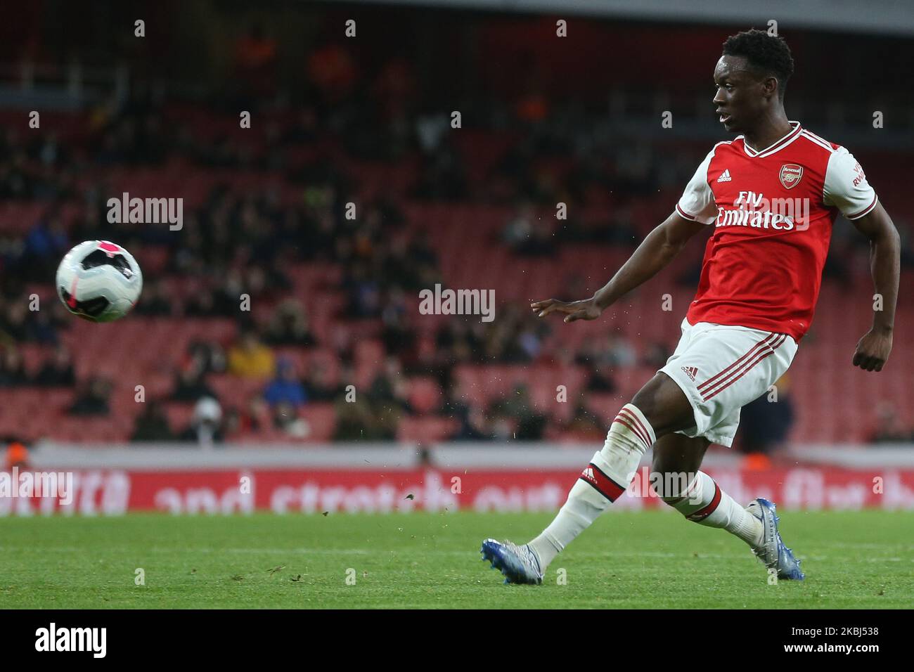 Florin Balogun of Arsenal u23 scoring an offside goal during the Premier League 2 match between Arsenal Under 23 and Manchester City Under 23 at the Emirates Stadium, London on Saturday 29th February 2020. (Photo by Jacques Feeney/MINews/NurPhoto) Stock Photo