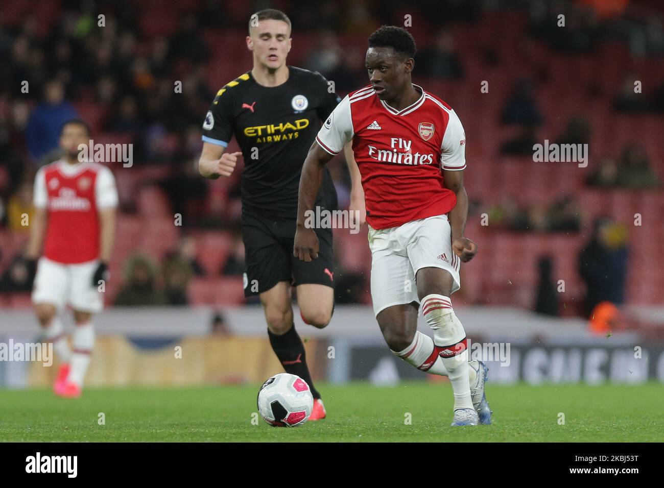 Florin Balogun of Arsenal u23 in action during the Premier League 2 match between Arsenal Under 23 and Manchester City Under 23 at the Emirates Stadium, London on Saturday 29th February 2020. (Photo by Jacques Feeney/MINews/NurPhoto) Stock Photo