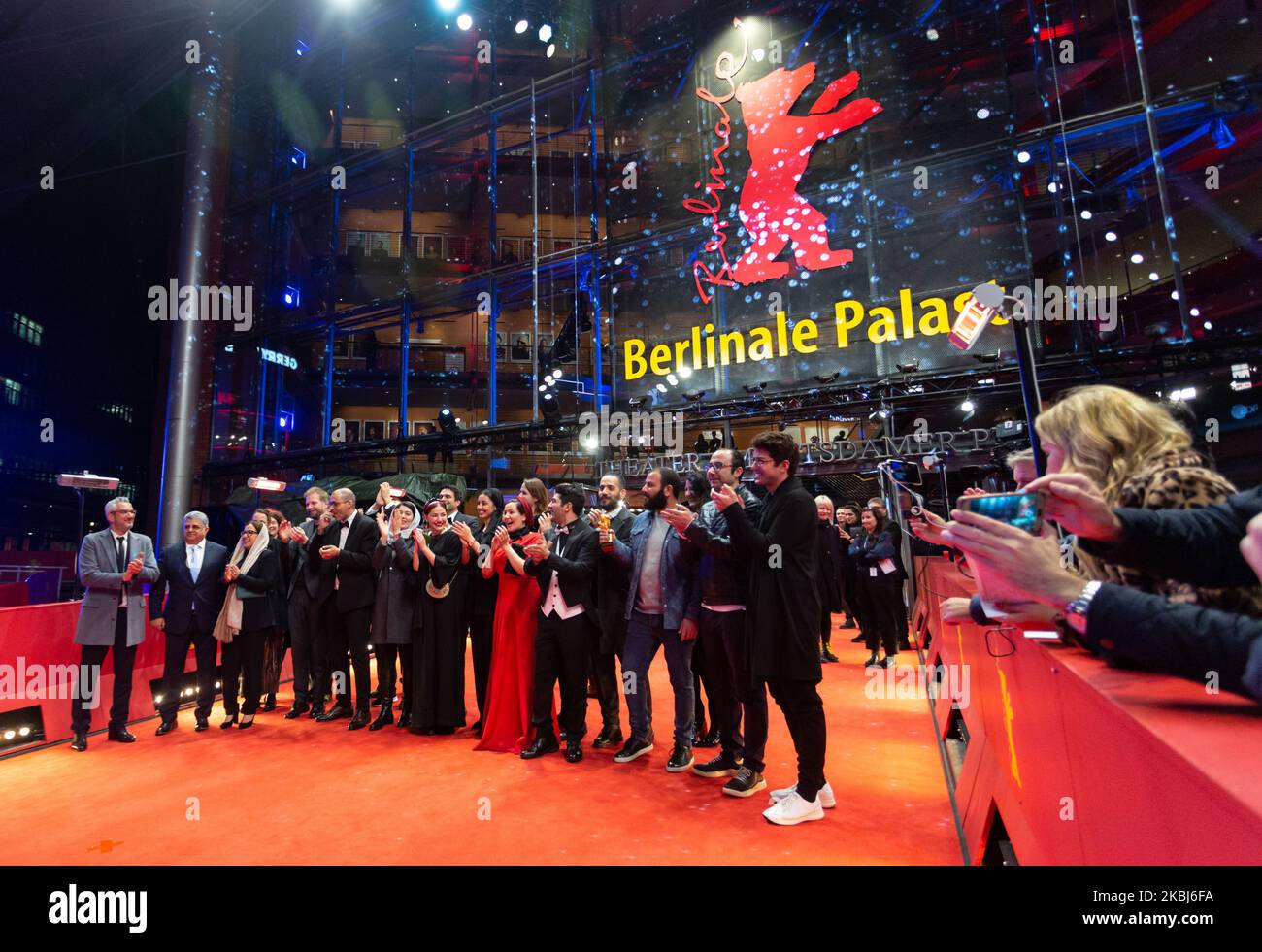 Production tean of the winners of the Golden Bear for Best Film for the film 'There Is No Evil' poses during the Award Ceremony during 70th Berlinale International Film Festival in Berlinale Palast in Berlin, Germany on February 29, 2020. (Photo by Dominika Zarzycka/NurPhoto) Stock Photo