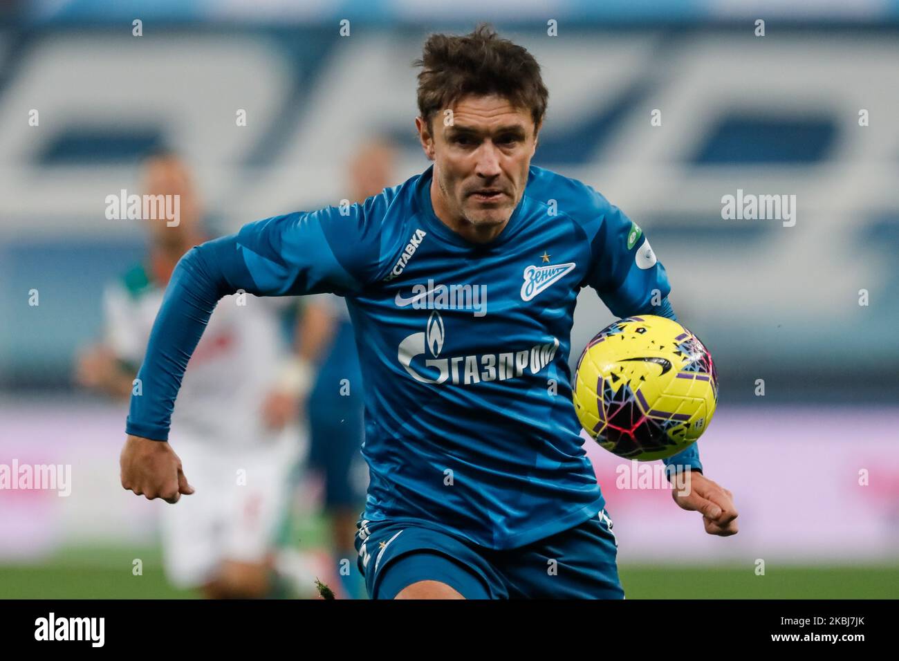 Yuri Zhirkov of Zenit Saint Petersburg in action during the Russian Premier League match between FC Zenit Saint Petersburg and FC Lokomotiv Moscow on February 29, 2020 at Gazprom Arena in Saint Petersburg, Russia. (Photo by Mike Kireev/NurPhoto) Stock Photo