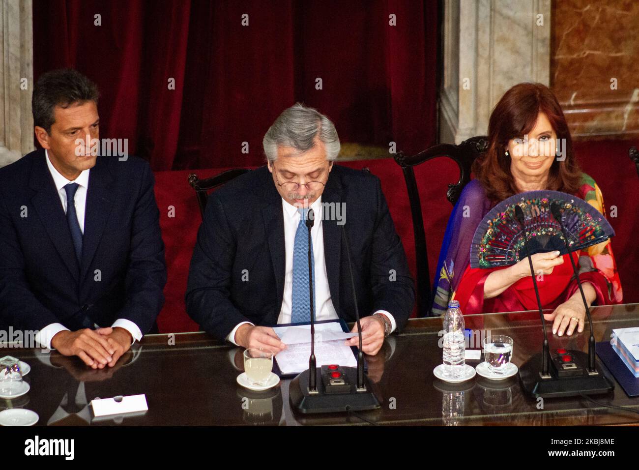 Sergio Massa, Alberto Fernández, Cristina Fernández de Kirchner during the opening session of the 138th period of the Argentine Congress on March 01, 2020 in Buenos Aires, Argentina. (Photo by Federico Rotter/NurPhoto) Stock Photo