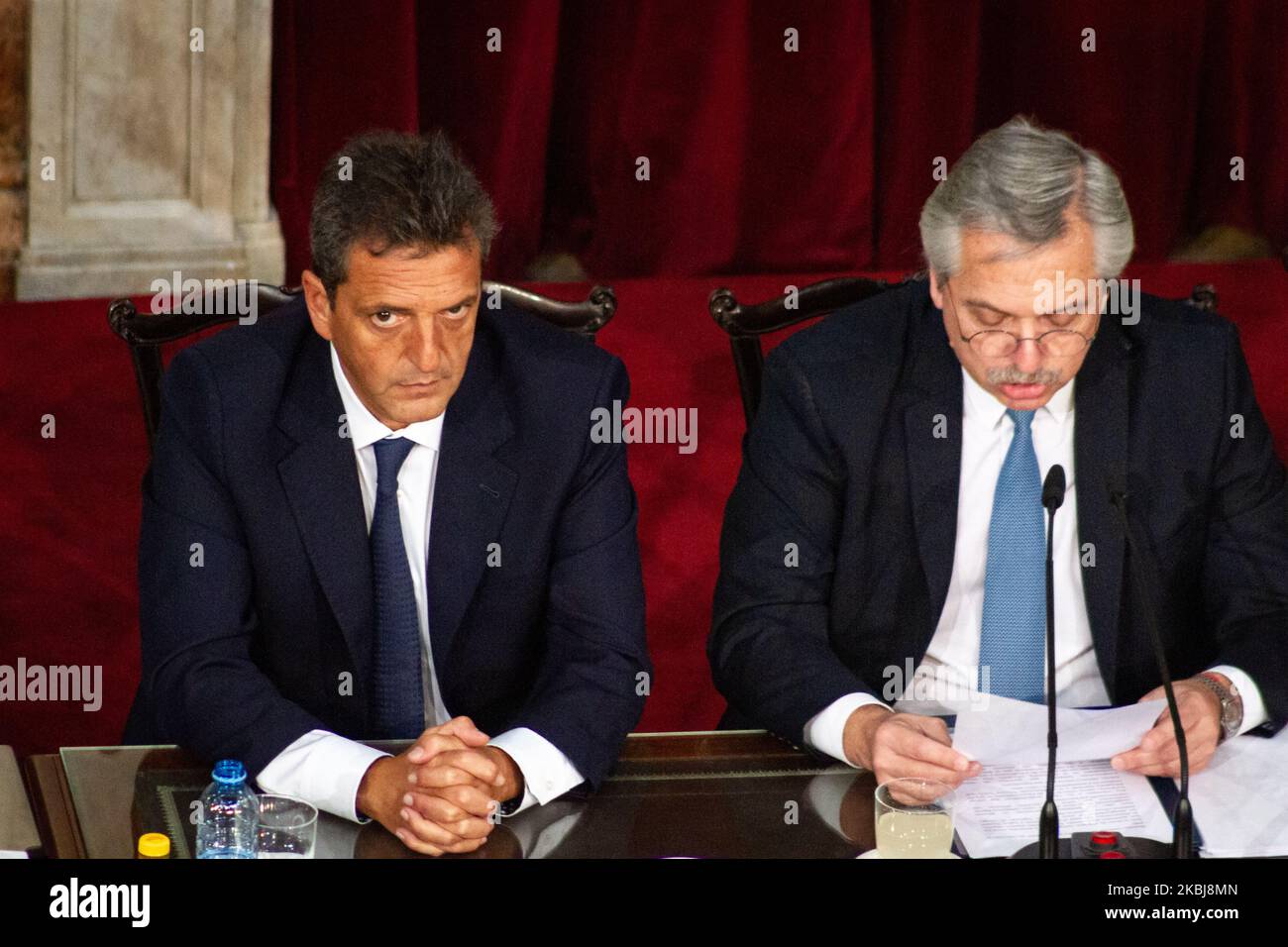 Sergio Massa, Alberto Fernández during the opening session of the 138th period of the Argentine Congress on March 01, 2020 in Buenos Aires, Argentina. (Photo by Federico Rotter/NurPhoto) Stock Photo